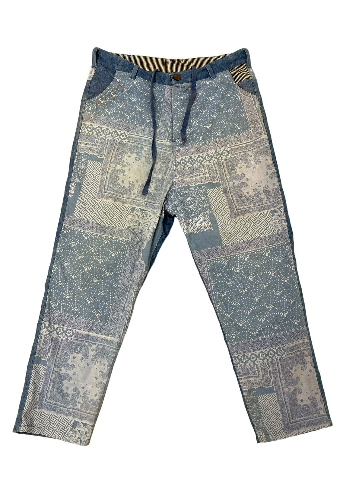 Japanese Brand Baggy Tapered Amina Japanese Pattern Thin Denim 6🟦6 Size US 35 - 1 Thumbnail