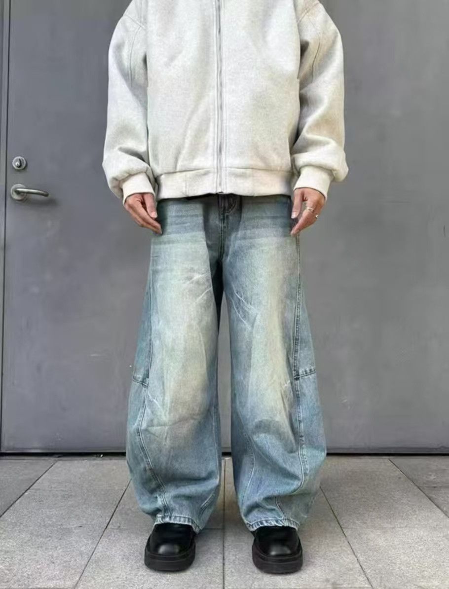 Jean Blue street washed distressed wide leg scimitar jeans Size US 32 / EU 48 - 2 Thumbnail