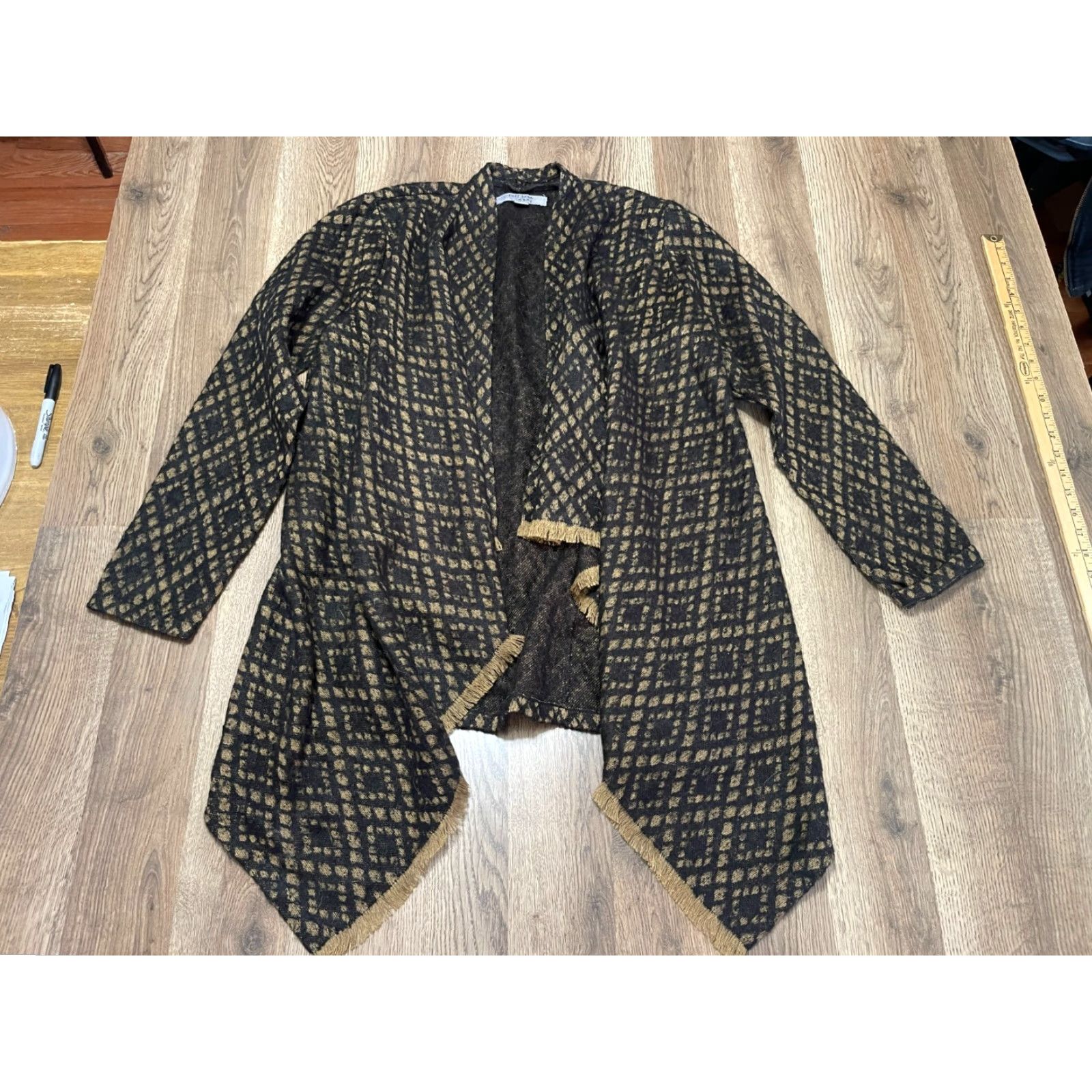 Vintage Ruff Hewn Sweater Cardigan, Women's Medium, Brown Black Open Cardigan, Regular Fit, Long Sleeve, Solid, Fall Spring Summer, Womens Size M / US 6-8 / IT 42-44 - 2 Thumbnail