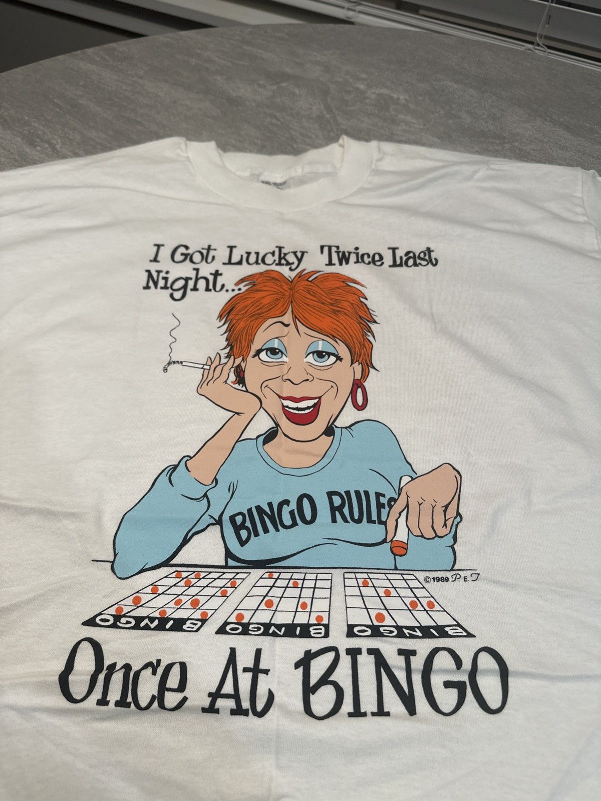 Fruit Of The Loom × Vintage Vintage 80s Bingo Smoking Single Stitch Shirt Funny Comedy Size US XXL / EU 58 / 5 - 2 Thumbnail