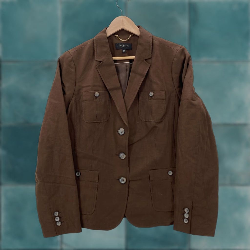 Talbots VINTAGE Talbots Blazer Womens 14P Petite Brown Linen Blend Button Front Tailored Jacket Size XL / US 12-14 / IT 48-50 - 1 Thumbnail