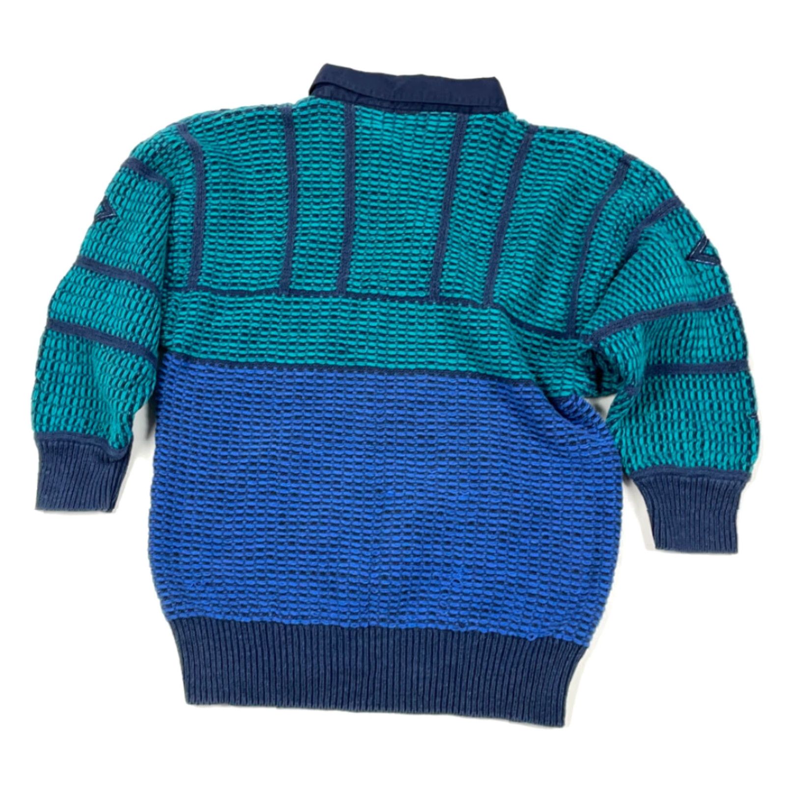 Vintage VINTAGE Bonnie and Bill Geometric Collared Sweater Women's Medium Green 80s 90s Bohemian Hipster Knit Chuck Ramie Cotton Pullover Size M / US 6-8 / IT 42-44 - 2 Thumbnail