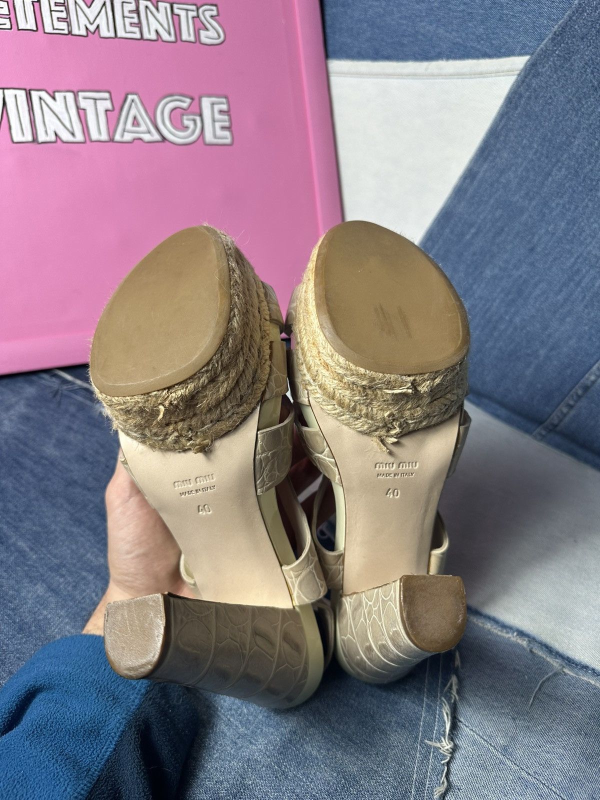 Miu Miu Miu Miu Sandals Open Toe Heels Strappy Platform Beige Size US 8 / IT 38 - 14 Thumbnail