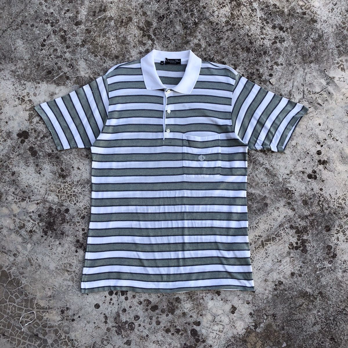 image of Christian Dior Monsieur Pocket Vintage Stripe Polo Shirt in White, Men's (Size Medium)