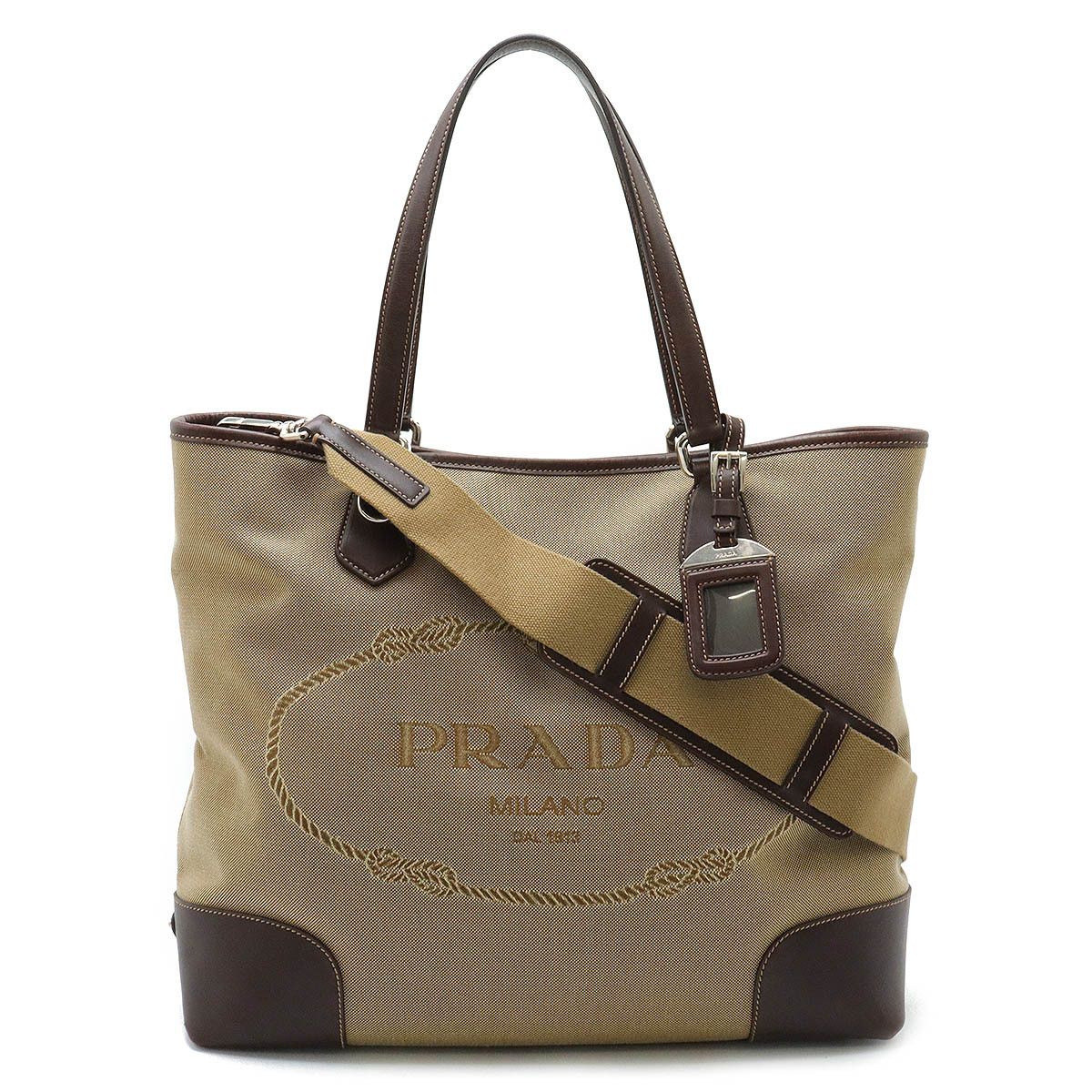 Prada Prada Prada Canvas/Leather Logo Jacquard Tote Bag BR3414 Canvas Tote Bag BR3414 in Very Good Condition Size ONE SIZE - 1 Thumbnail