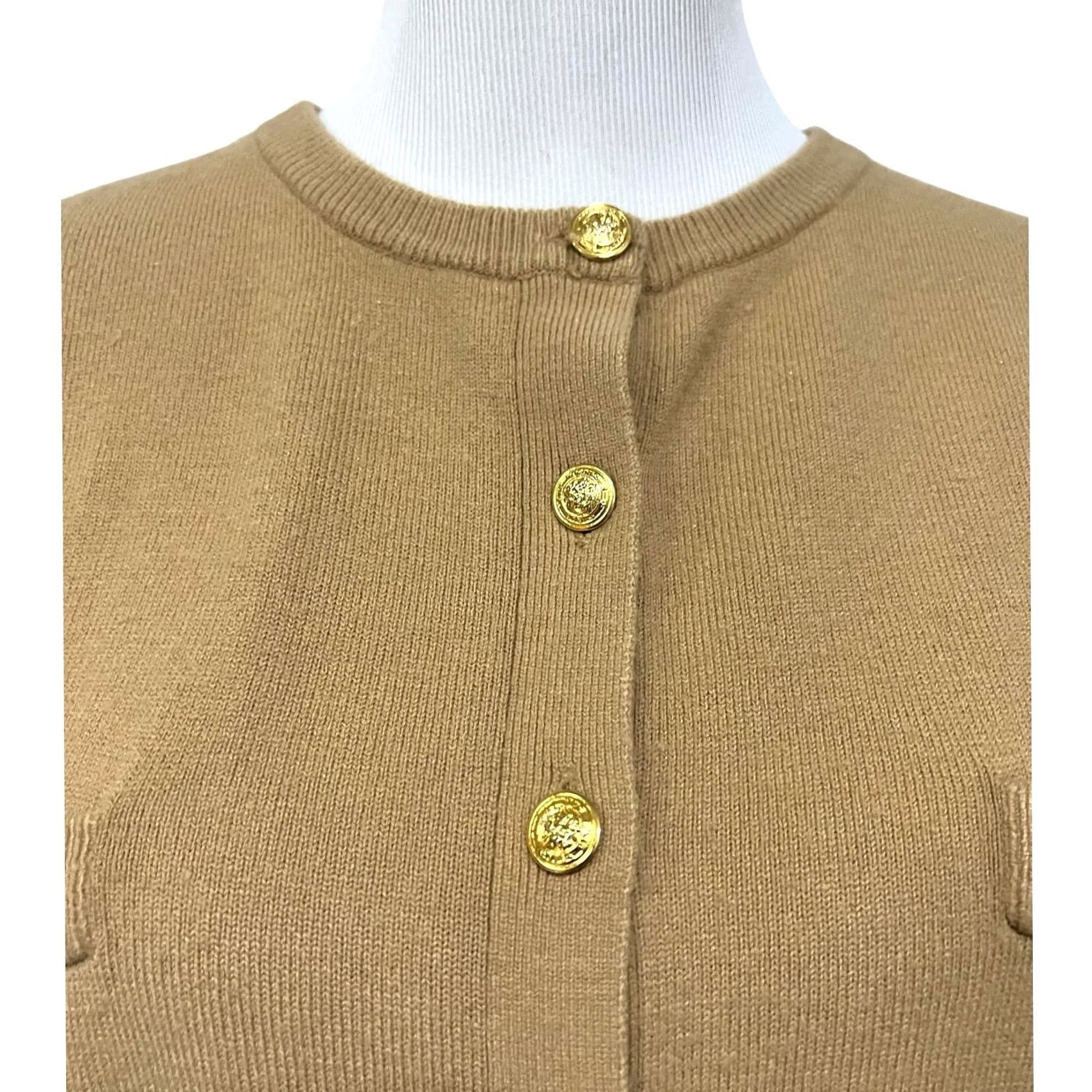 Vintage VINTAGE Milano Cardigan Sweater Tan Gold Tone Buttons Crew Neck XL Womens 90s Classic City Preppy Money Stylish Knits Sweater Size XL / US 12-14 / IT 48-50 - 2 Thumbnail