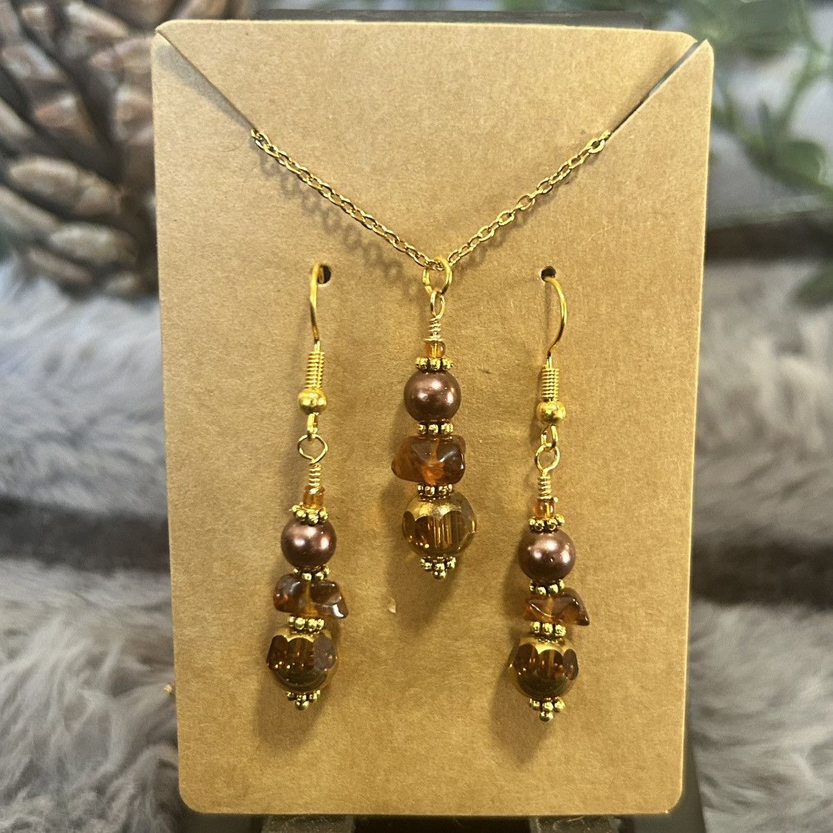 Handmade Handcrafted di-cut glass Czech glass pearl amber chip set Size ONE SIZE - 2 Thumbnail