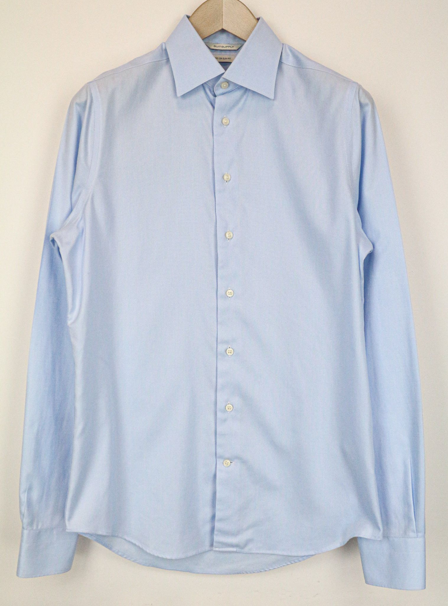 Suitsupply 38L/15L Slim Blue Cotton Spread Collar Shirt 77030 Size 38R - 1 Thumbnail