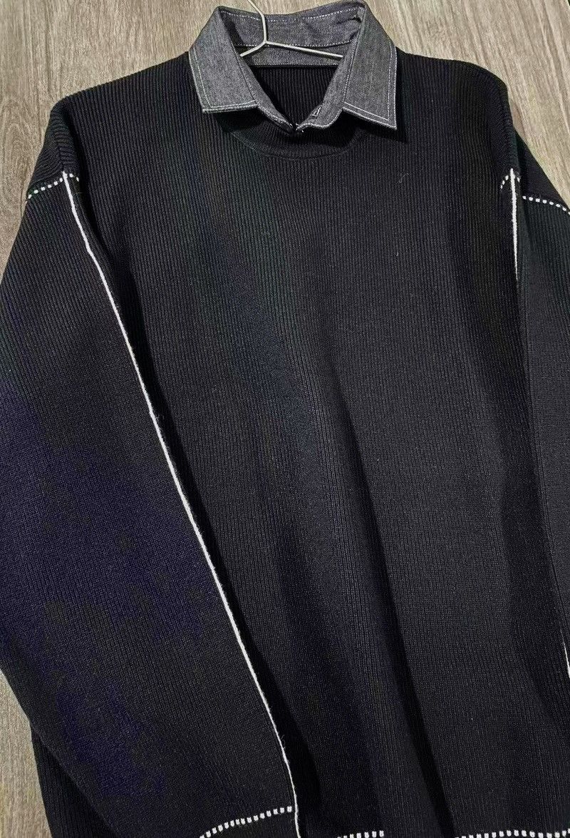 Cleanfit retro cross contrast thread layered collar sweater