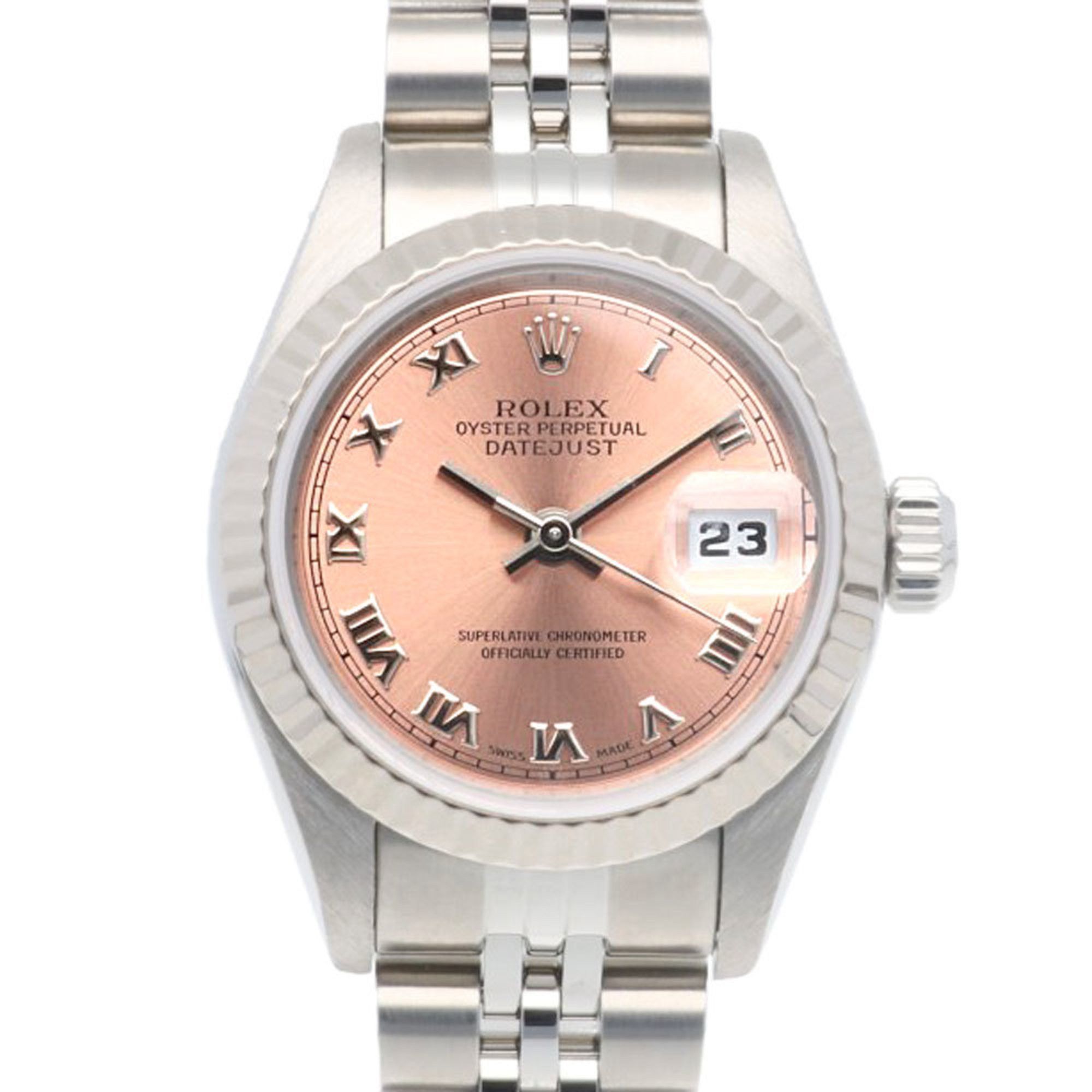 Rolex Datejust Oyster Perpetual Watch Stainless Steel 69174 Automatic Ladies Rolex U-Serial 1997 Model Roman Numerals Overhauled in Pink, Women's