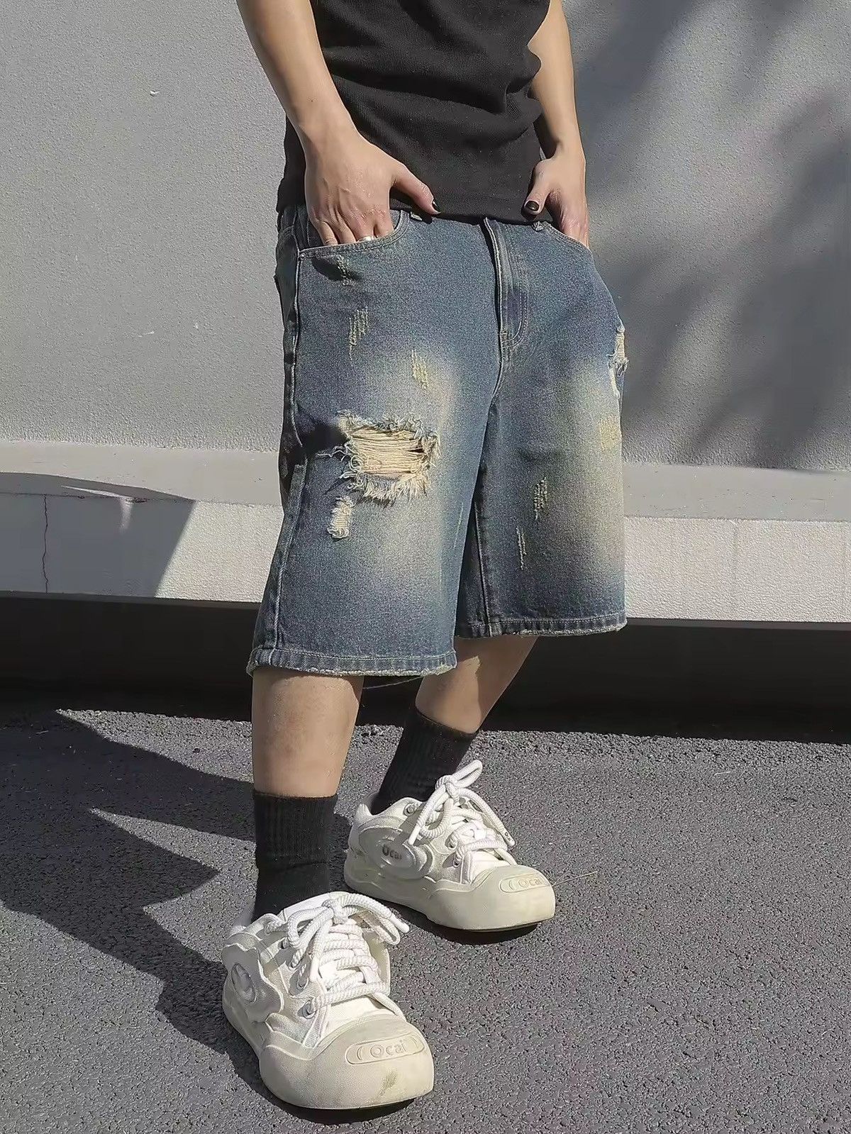 Jean × Vintage Baggy Stretchy Denim Shorts Jeans Size US 34 / EU 50 - 2 Thumbnail