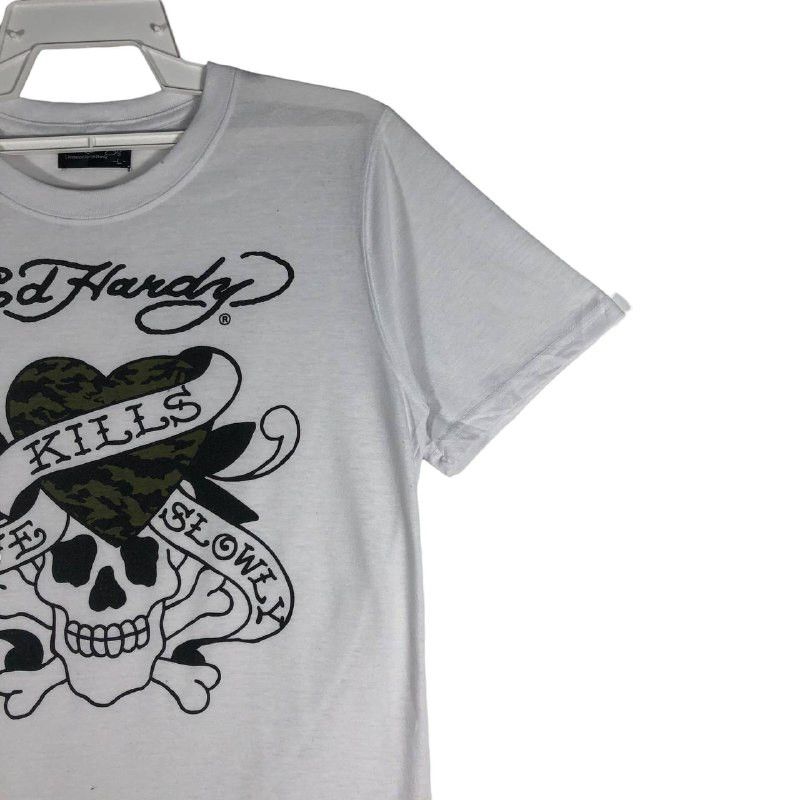 Ed Hardy Vintage Ed Hardy Love Kills Slowly White T-Shirt Size US L / EU 52-54 / 3 - 4 Thumbnail