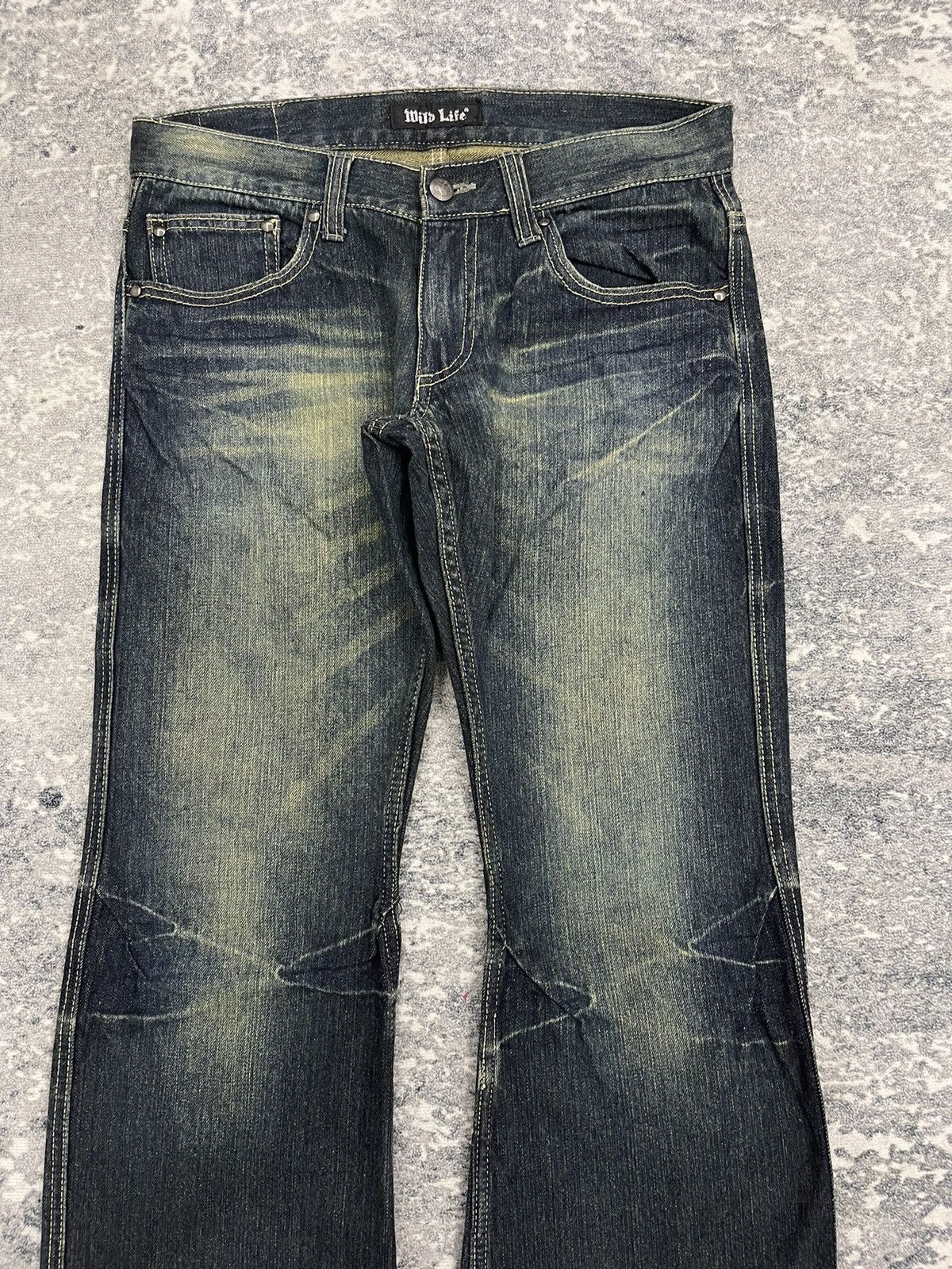 Japanese Brand Vintage Wild Life "Sand Wash" Distressed Flare Jeans Size US 31 - 3 Thumbnail