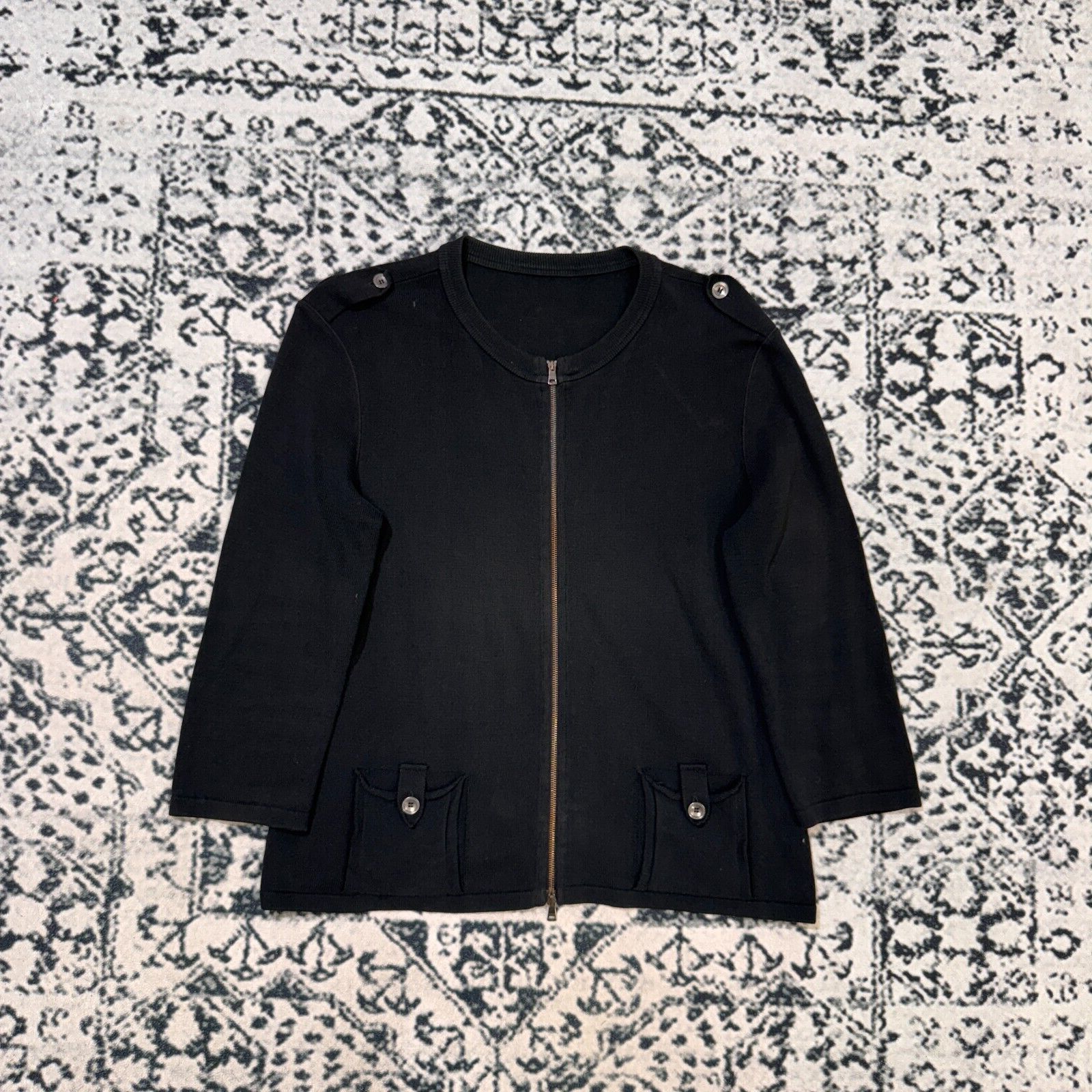 Vintage Vintage Marc Cain Black Cotton Zip Sweater Size M Y2K 90s Size US M / EU 48-50 / 2 - 1 Thumbnail