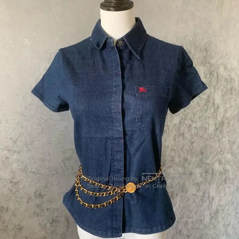 Burberry Burberry Blue Cotton Blend Short Sleeve Shirt. Size S / US 4 / IT 40 - 1 Thumbnail