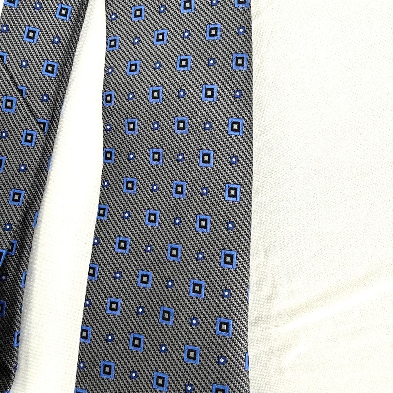 Joseph Abboud Joseph Abboud Silk Tie Gray Blue Geometric Pattern Size ONE SIZE - 4 Thumbnail