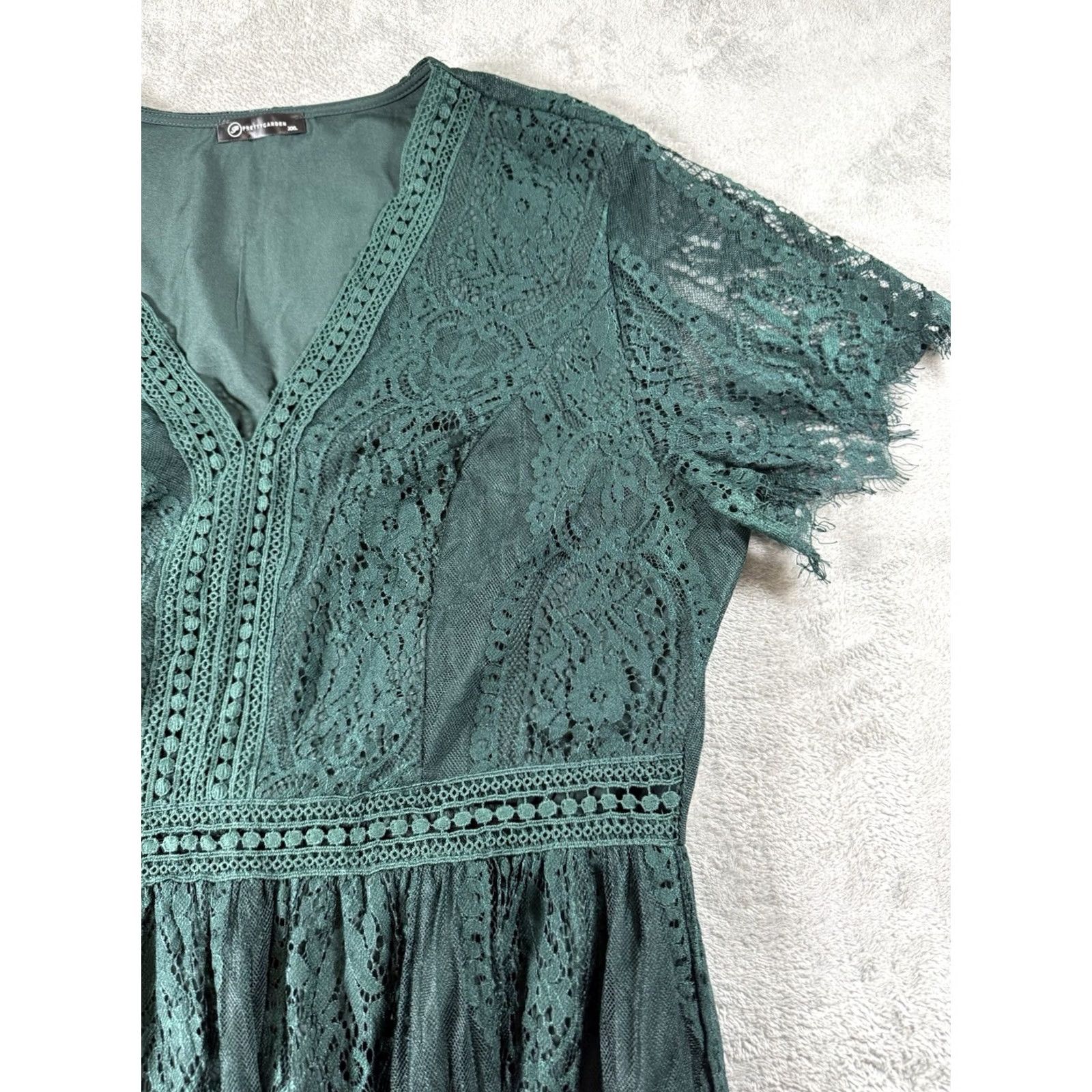 Hunter Womens Plus 2X Fairy Core Dress Whimsy Elegant Feminine Coquette Maxi Lace Short Sleeve Cap Sleeve Pullover Green 2X Plus Size Womens Dress Size XXL / US 16-18 / IT 52-54 - 5 Thumbnail