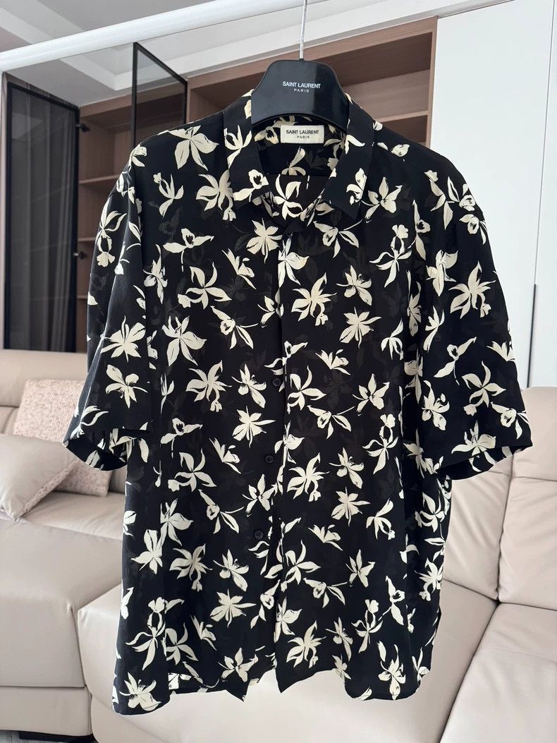 Saint Laurent Paris Saint Laurent Silk Floral Short Sleeve Shirt- Size US XL / EU 56 / 4 - 1 Thumbnail