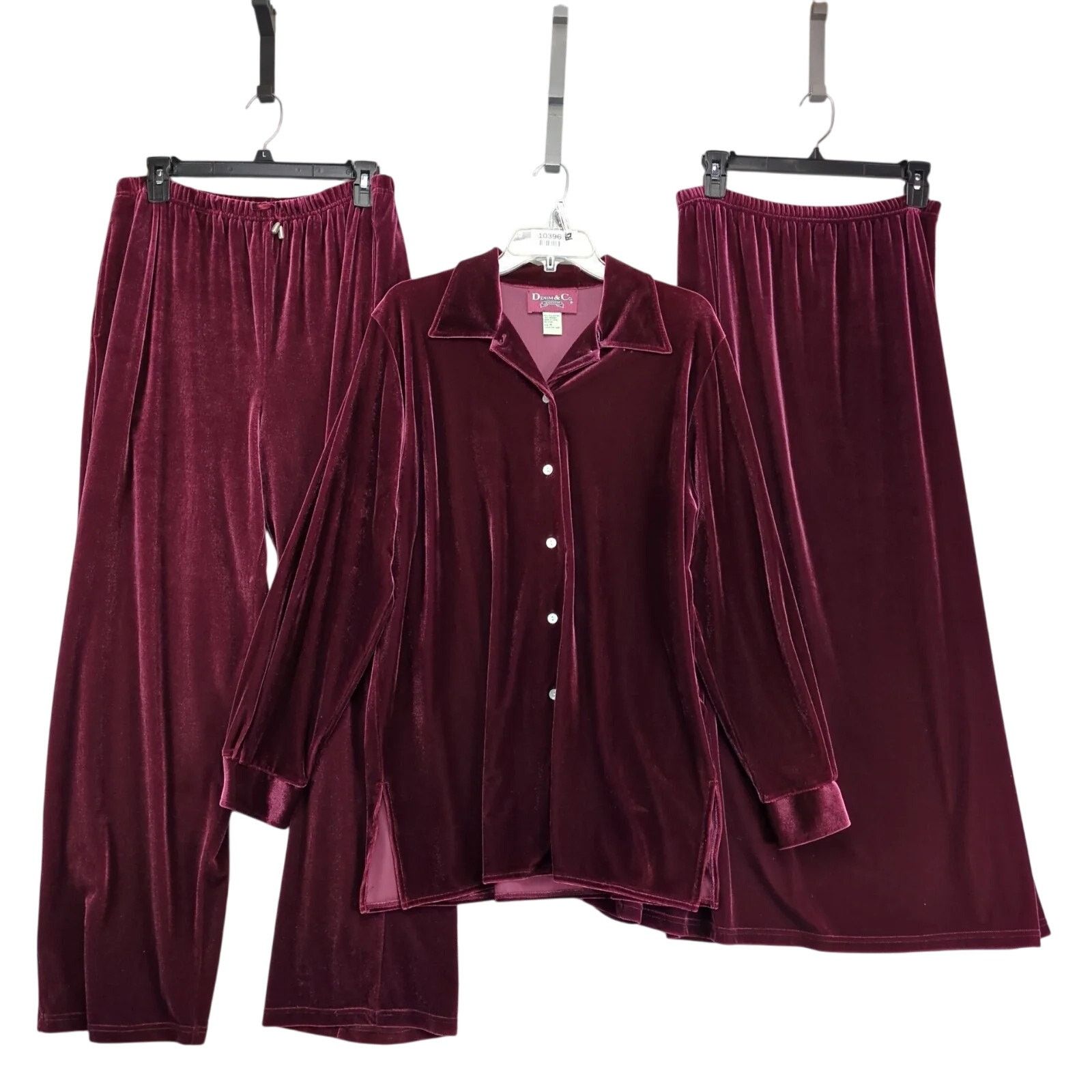 Denim & Co. Denim & Co 3pc Burgundy Velour Outfit: Shirt Skirt Pants M Size M / US 6-8 / IT 42-44 - 1 Thumbnail