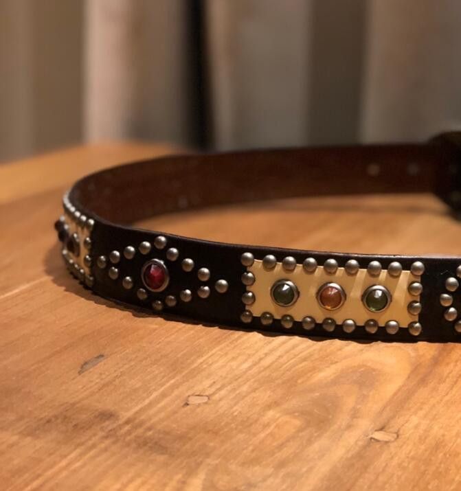 Designer × Leather Retro Locomotive Leather Nail Belt Size ONE SIZE - 5 Thumbnail