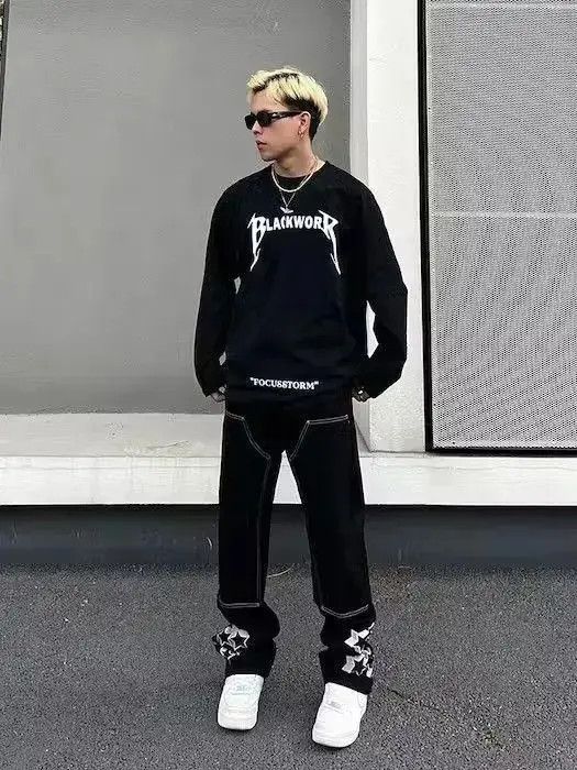 Japanese Brand Stars Graphic Black Baggy Denim Jeans Size US 32 / EU 48 - 5 Thumbnail