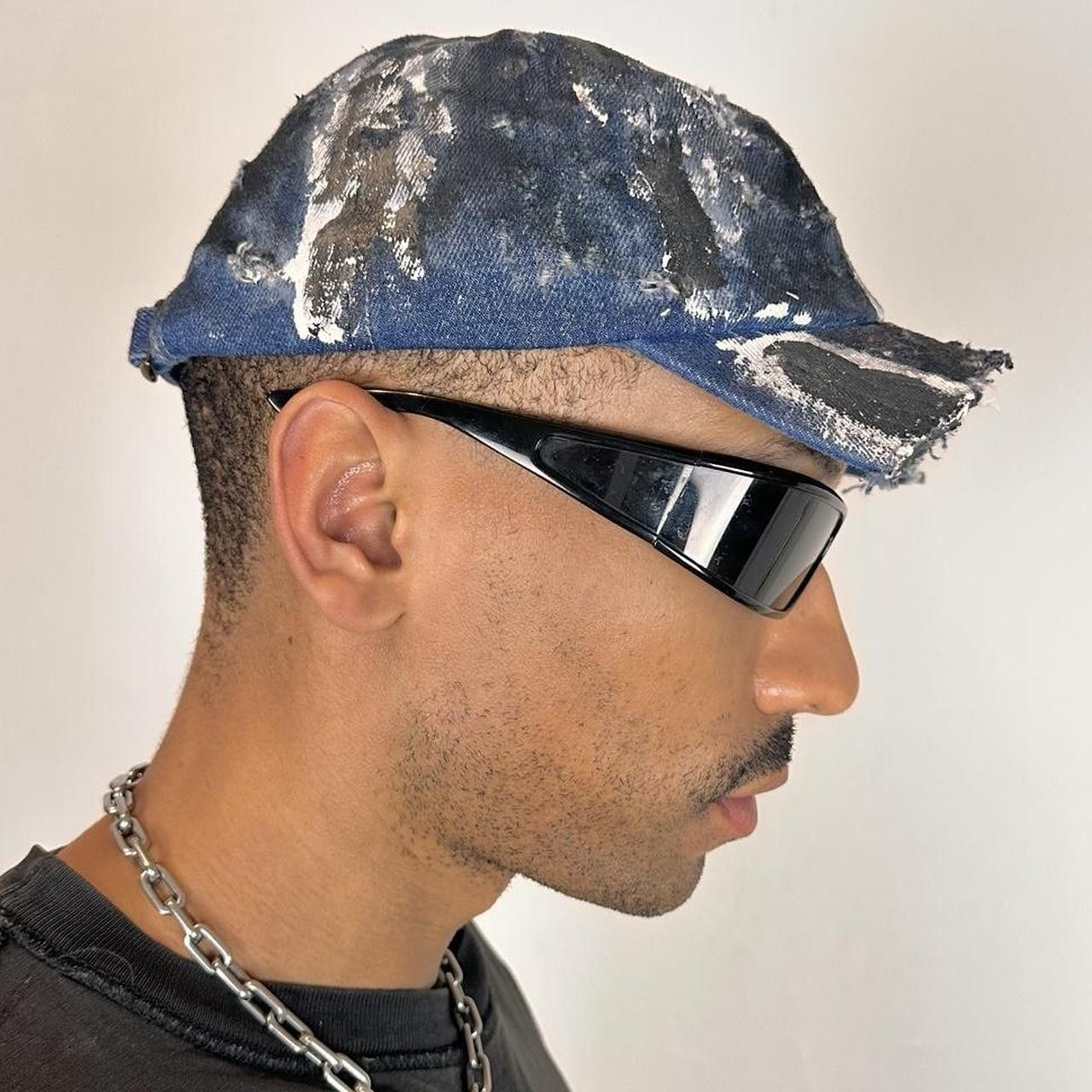 Other ASTROBOI* Black & Blue Distressed Denim Half Visor Hat Size ONE SIZE - 8 Thumbnail