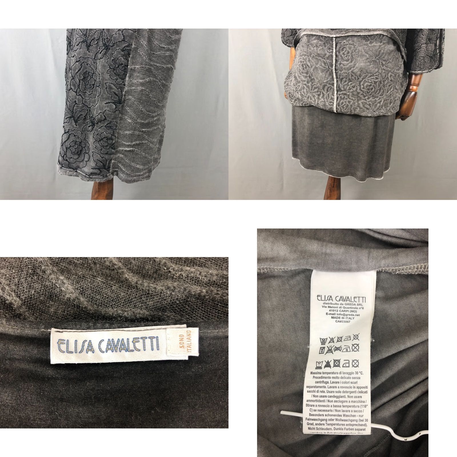 Vintage Elisa Cavaletti Dress Gray Floral Embroidered Knit A-Line Knee Length V-Neck 3/4 Sleeve Size ONE SIZE - 8 Thumbnail
