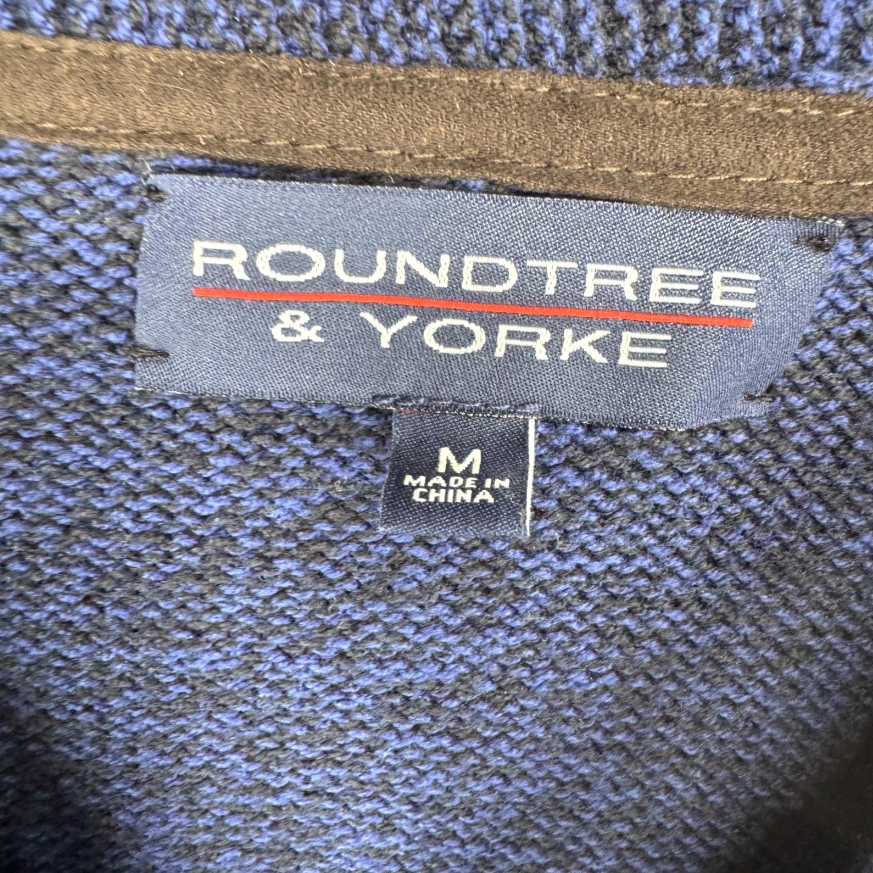 Roundtree & Yorke Men Cable Knit Fisherman Cardigan Sweater Shawl Collar Elbow Patch Button Blue M Size US M / EU 48-50 / 2 - 3 Thumbnail