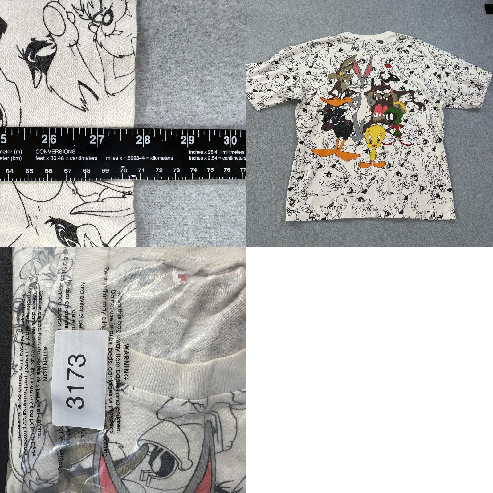 Vintage Looney Tunes All Over Print Shirt Mens XL White Character Graphic Tee Cartoon Size US XL / EU 56 / 4 - 8 Thumbnail