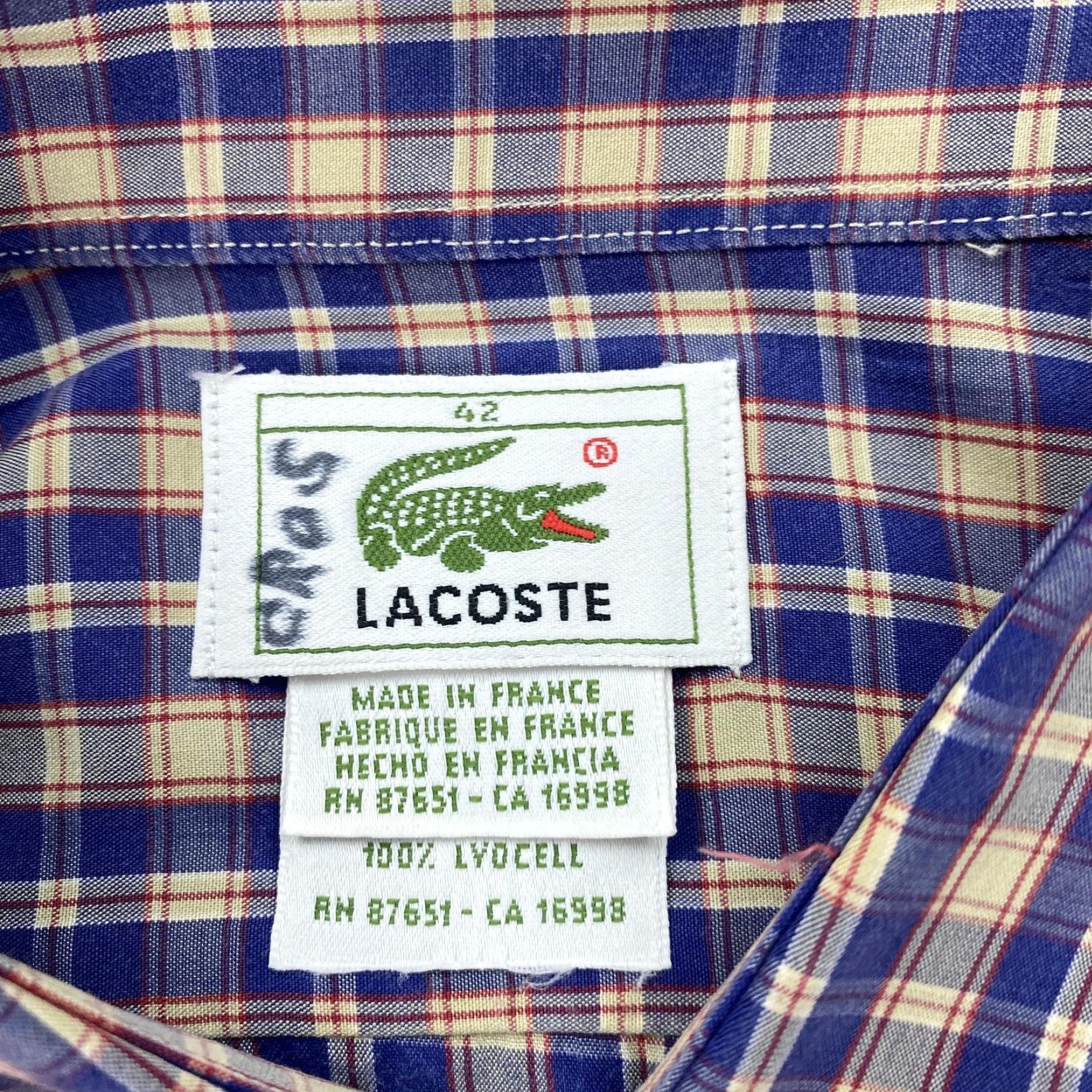 Lacoste VINTAGE Lacoste Shirt Mens Large Blue Beige Plaid Button Down Long Sleeve Made in France 42 Regular Navy Mens Size US XL / EU 56 / 4 - 5 Thumbnail