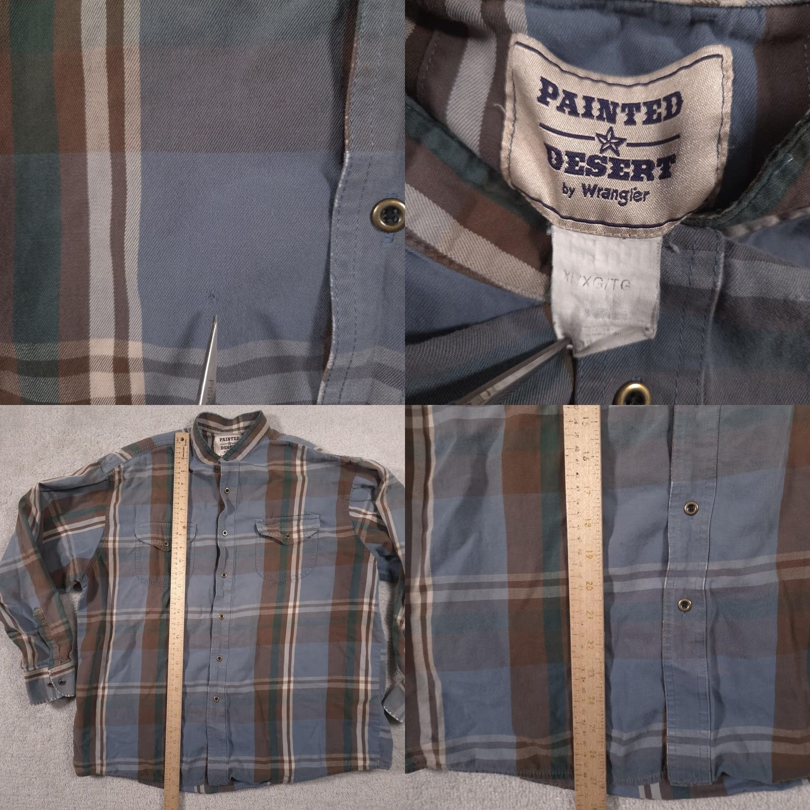 Wrangler Painted Desert by Wrangler Shirt Mens Medium Blue Plaid Button Front Long Sleeve Size US M / EU 48-50 / 2 - 8 Thumbnail