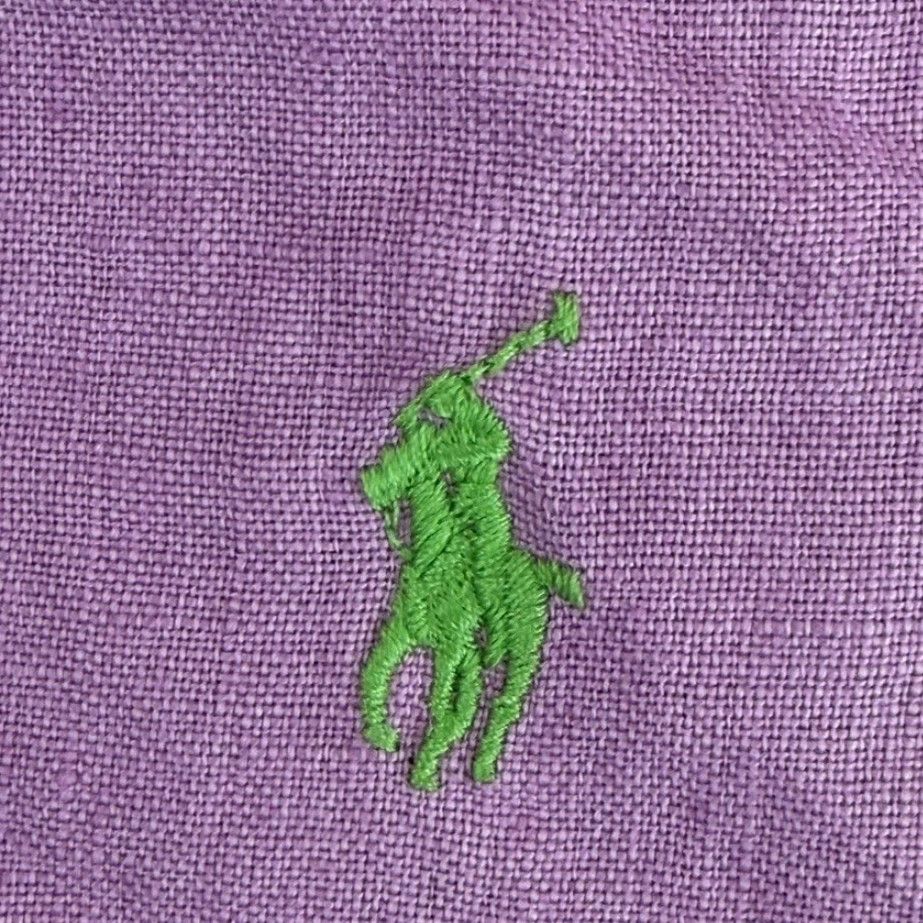Polo Ralph Lauren VINTAGE Polo Ralph Lauren Classic Fit Shirt Men XL Lavender 100% Linen Short Sleeve Button-Up Collared Pony Embroidered Solid Size US XL / EU 56 / 4 - 3 Thumbnail