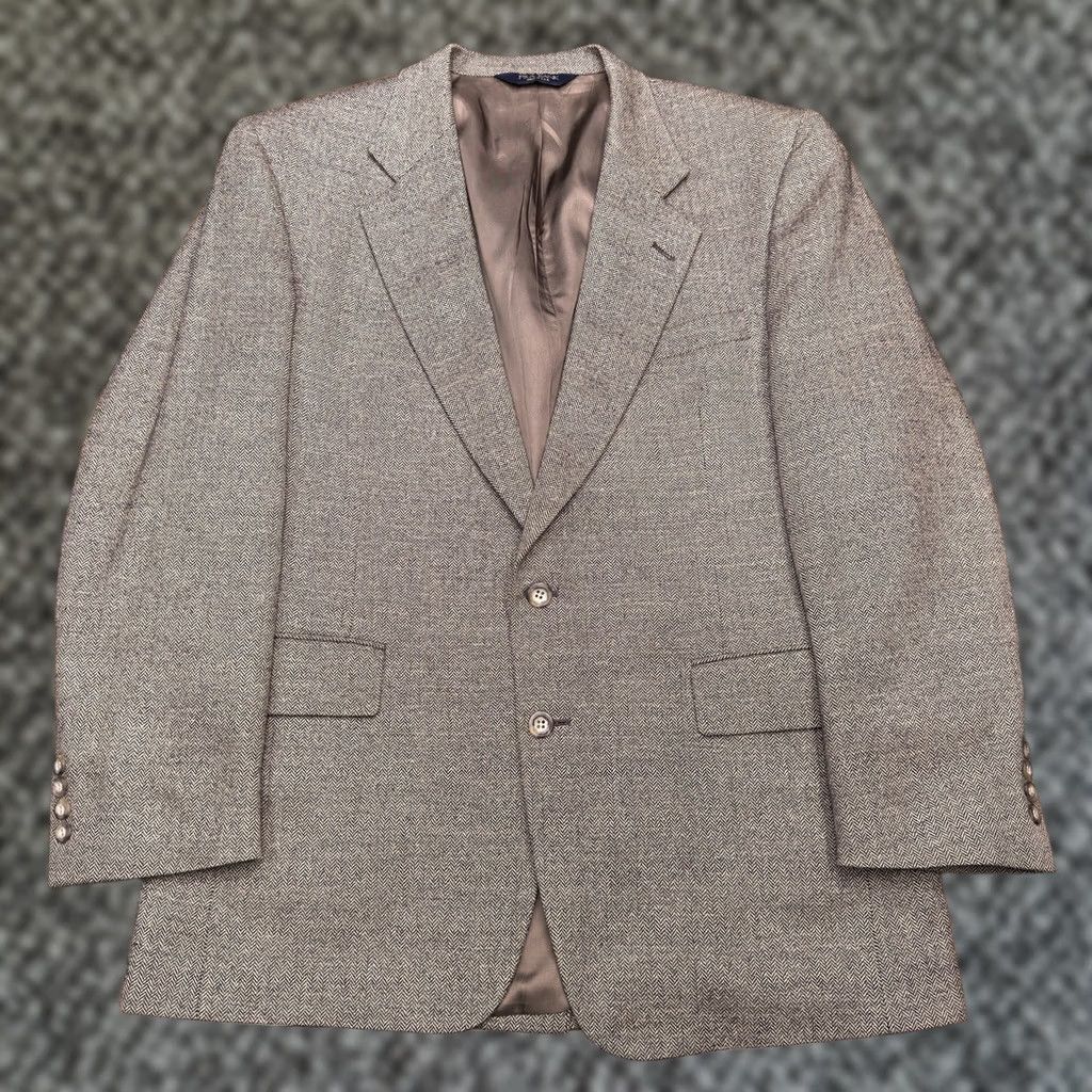 Jos. A. Bank Jos A Bank Blazer Sport Coat 42R Tan Wool Silk Linen Herringbone Tweed Size 42R - 1 Thumbnail