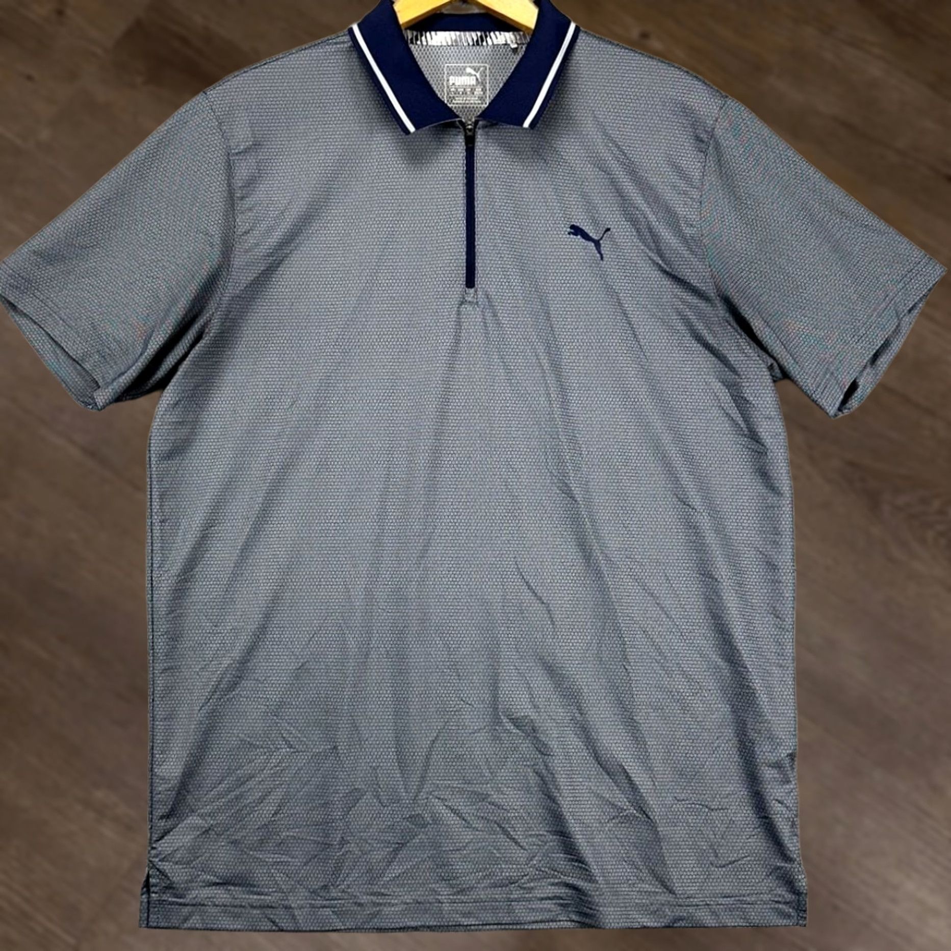 Puma Puma Polo Shirt Men L Blue Geometric Short Sleeve Quarter Zip Logo Golf Rugby Athletic Casual Outdoor Size US L / EU 52-54 / 3 - 1 Thumbnail