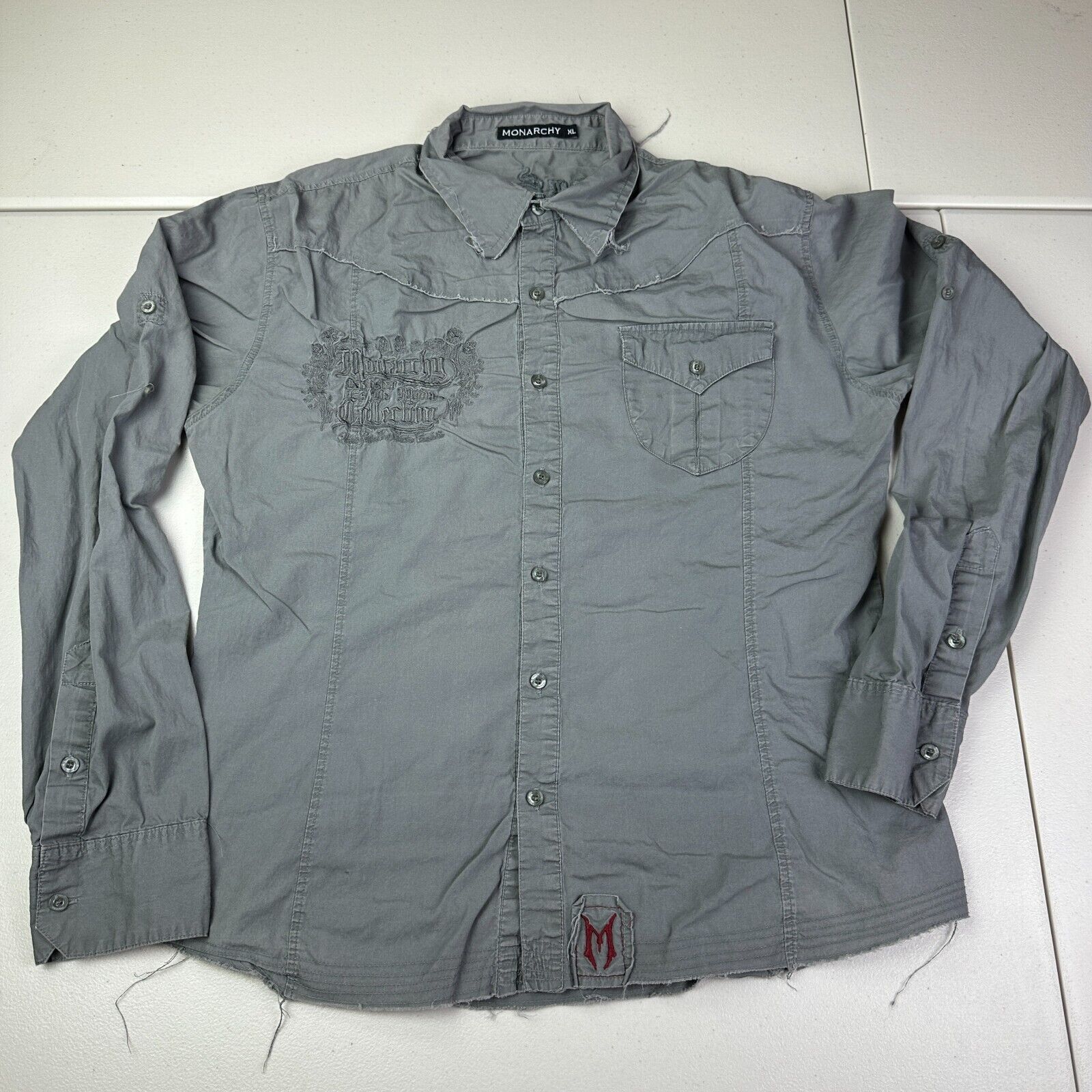 Monarchy Monarchy Embroidered Biker Moto Button Up Shirt Long Sleeve Size US XL / EU 56 / 4 - 1 Thumbnail
