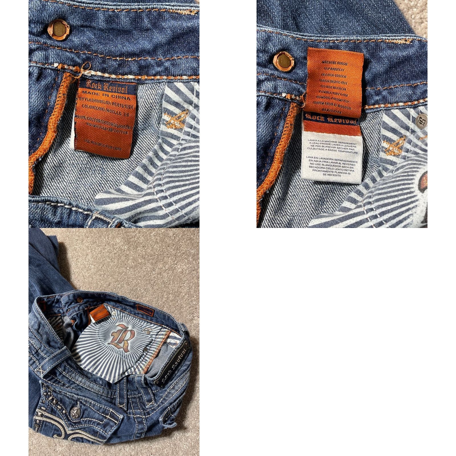 Vintage Rock Revival Jeans 29 Noelle Y2K Western Moto Americana Rockabilly Bootcut Denim 5-Pocket Womens Regular Size 29 Blue Solid Studded Button Zip Size 29" - 9 Thumbnail