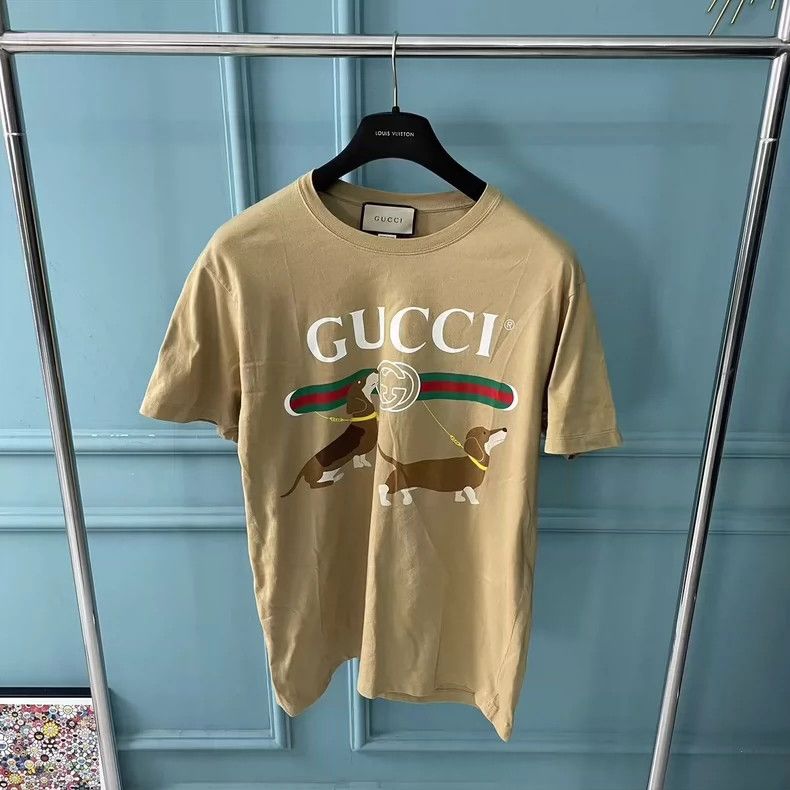 Gucci Gucci Khaki Dog Logo Short Sleeve T-Shirt Size US M / EU 48-50 / 2 - 1 Thumbnail