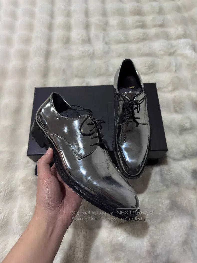 Saint Laurent Paris Saint Laurent Paris Metallic Silver Leather Shoes Size US 8 / EU 41 - 3 Thumbnail