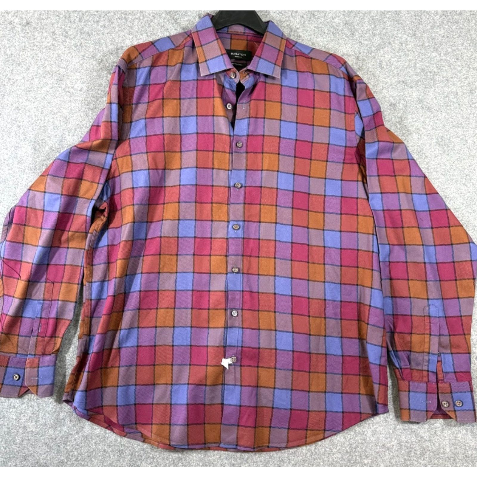 BUGATCHI Bugatchi Shirt Mens XL Plum Orange Plaid Classic Fit Super Fine Cotton Button-Up Long Sleeve Size US XL / EU 56 / 4 - 2 Thumbnail