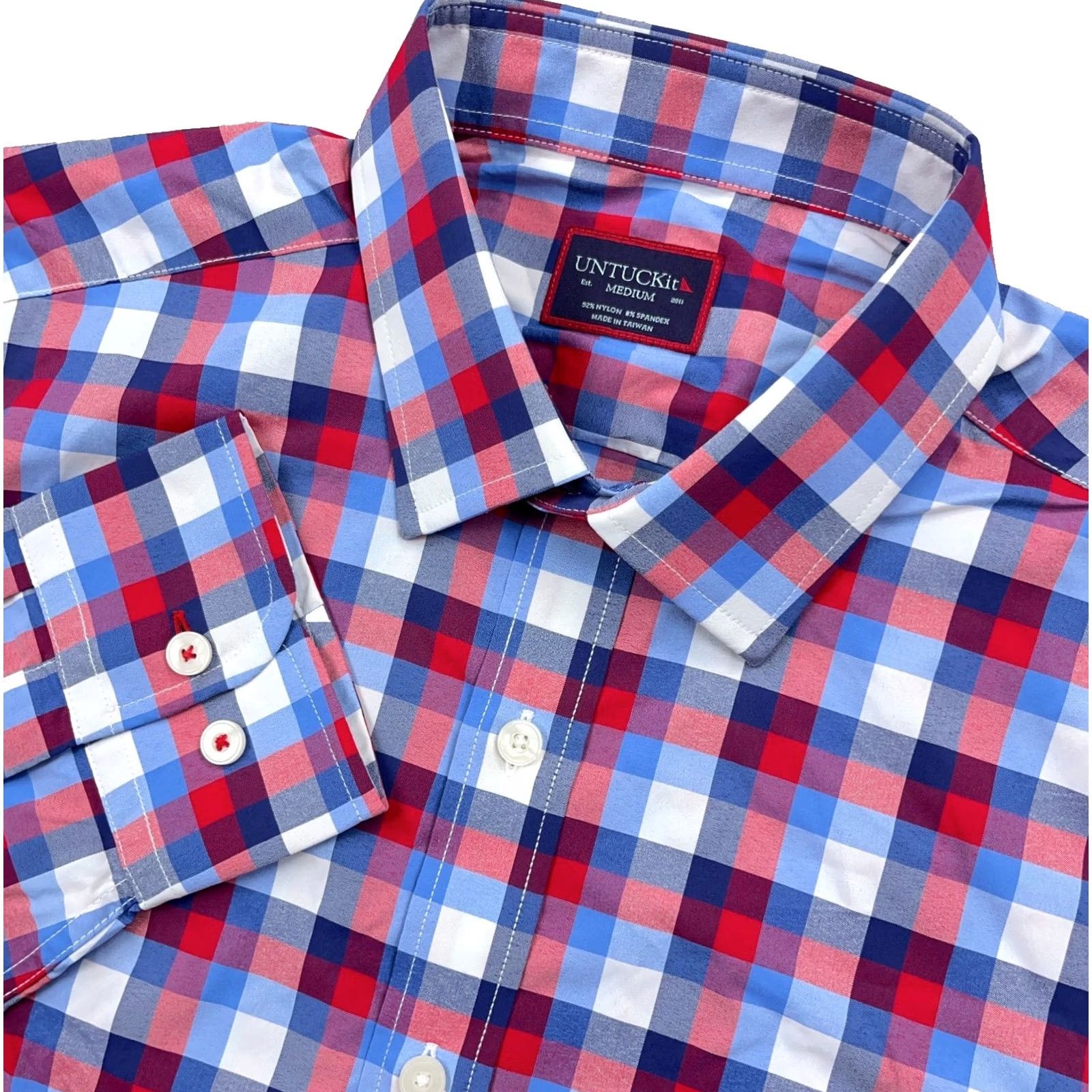 UNTUCKit UNTUCKit Shirt Adult Medium Blue Red Plaid Button Up Nylon Performance Dress Size 40R - 2 Thumbnail