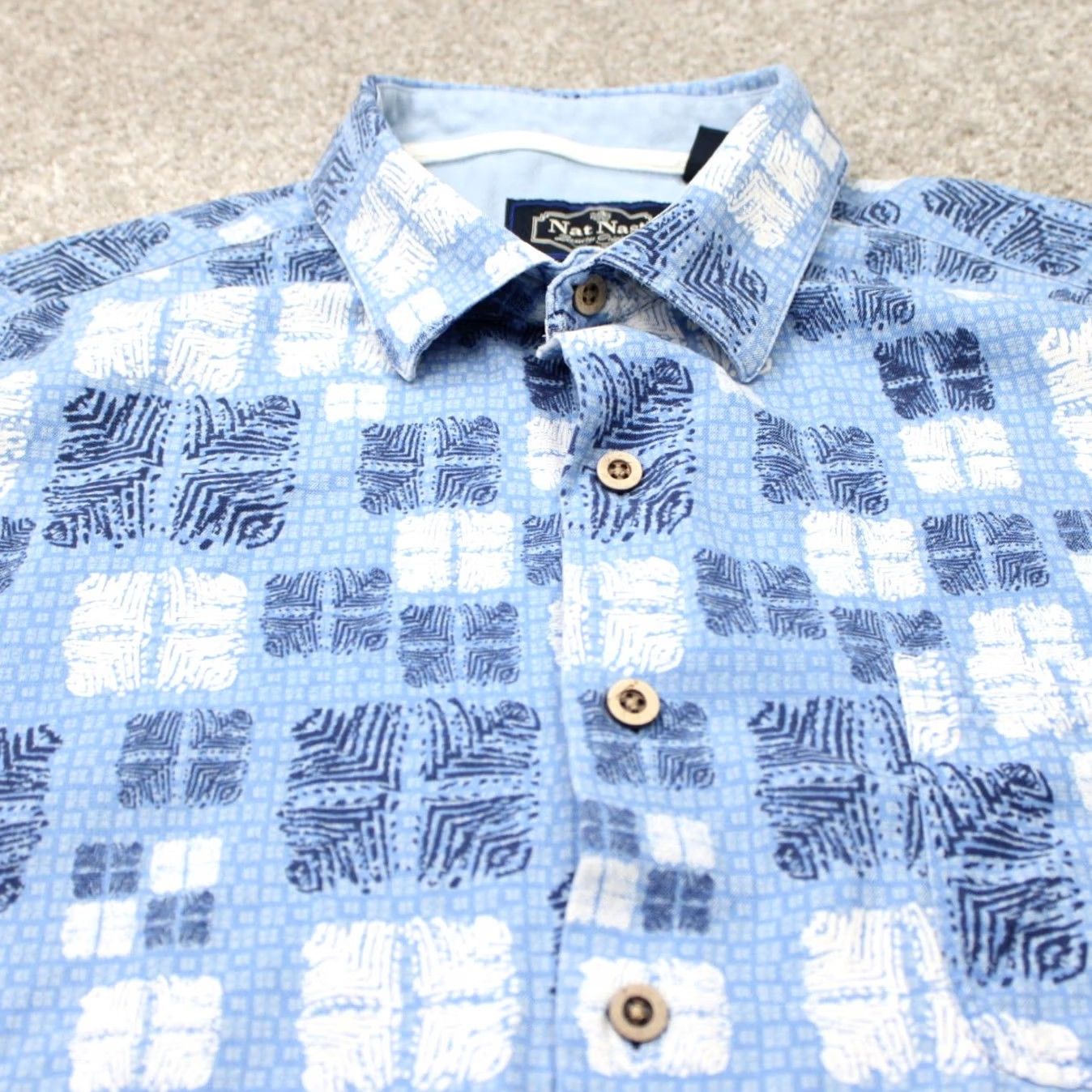 Nat Nast Nat Nast Shirt Mens Large Blue Geometric Silk/Cotton Button-Up Short Sleeve Everyday Wear Mens Large Blue Geometric Silk/Cotton Button-Up Size US L / EU 52-54 / 3 - 5 Thumbnail