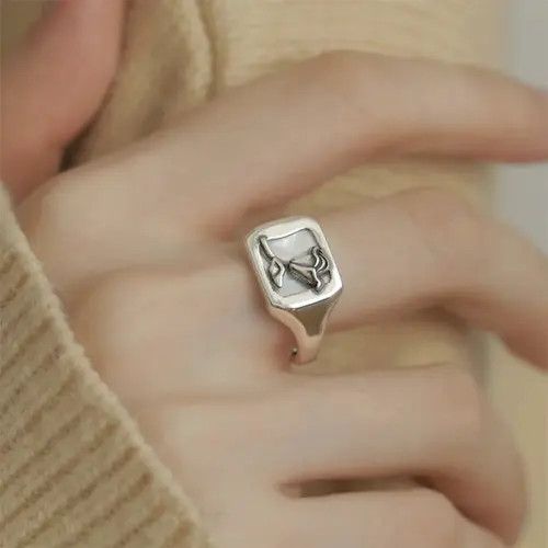 Jewelry 925 Sterling Silver Irregular Square Stone Open Rings Size ONE SIZE - 3 Thumbnail