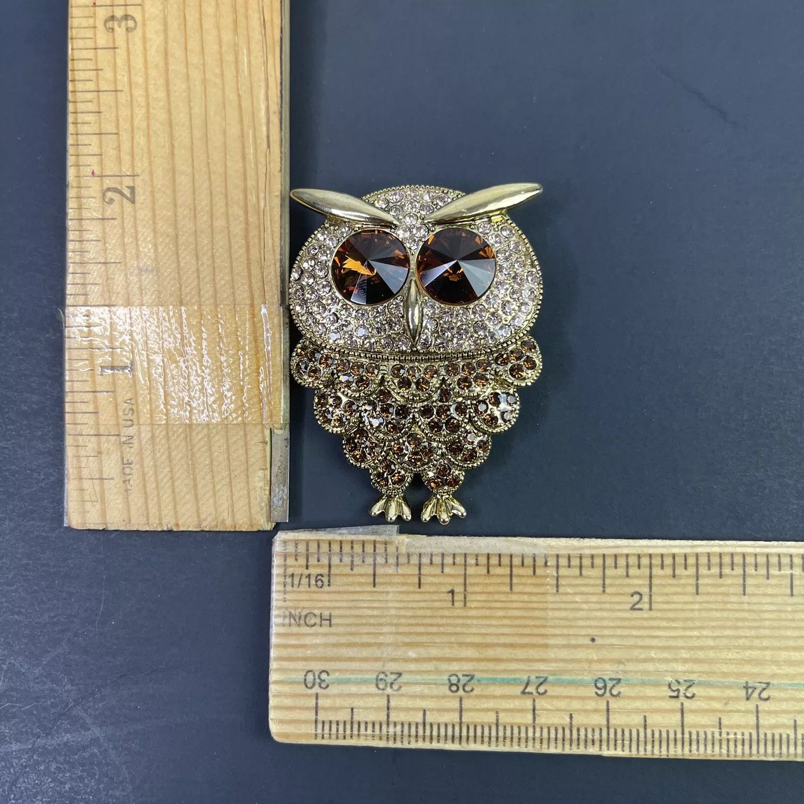 Other Inlayed Amber Crystal Rhinestones Owl Brooch Pin Pendant Size ONE SIZE - 4 Thumbnail