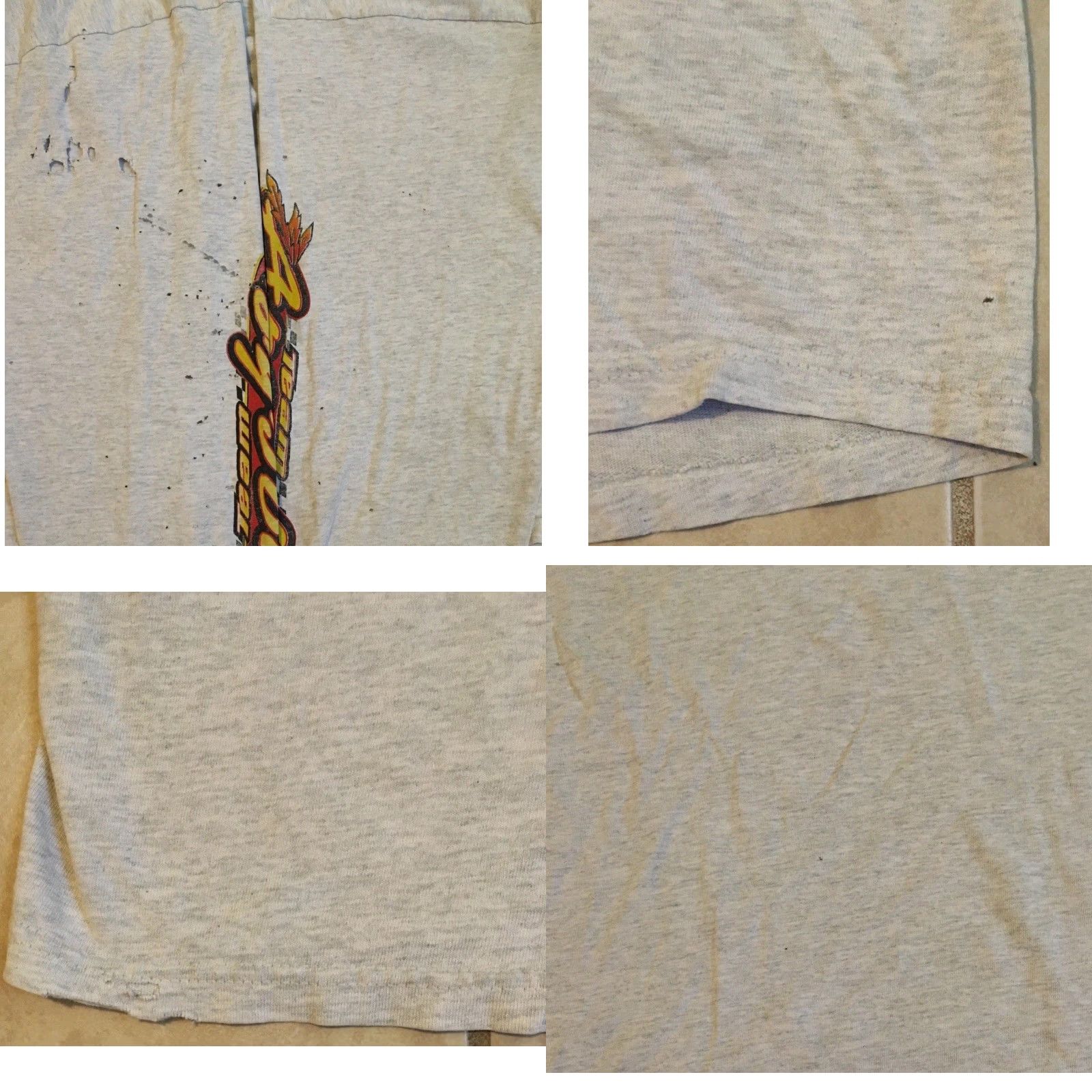 Thrasher Vtg 90s Team Apache Racing Thrashed Faded Shirt XL Grunge Flame Biker Skate Y2K Shirt Men's XL Gray Harley Vintage 90s Grunge Thrashed Thrashed Shirt Size US XL / EU 56 / 4 - 10 Thumbnail