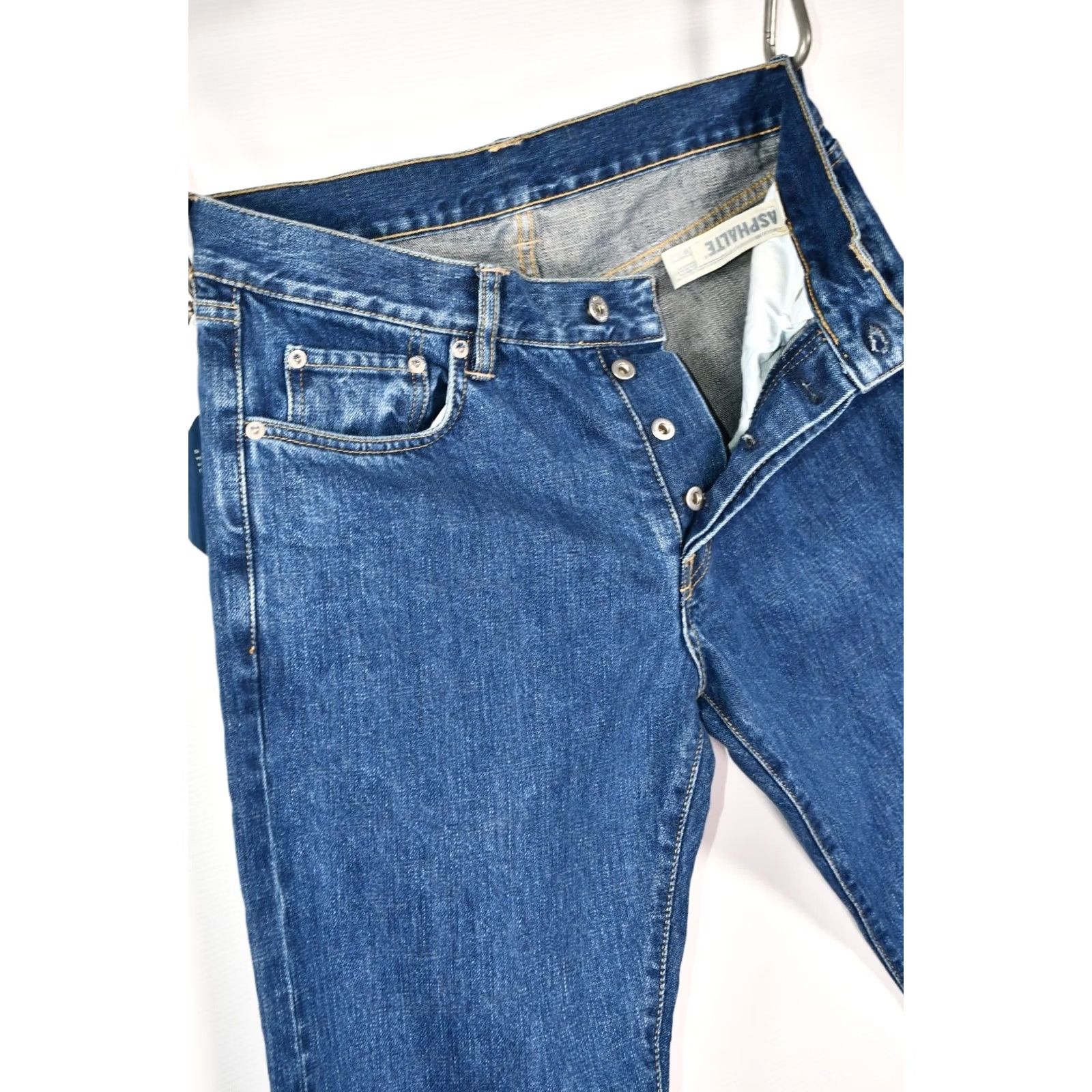 Denime ASPHALTE Candiani Selvedge Denim Jeans Men W32 5-Pocket Design Blue Cotton Regular Inseam 32.68 inch INSEAM 32” W32 Blue Denim Jeans Mens Size US 32 / EU 48 - 4 Thumbnail