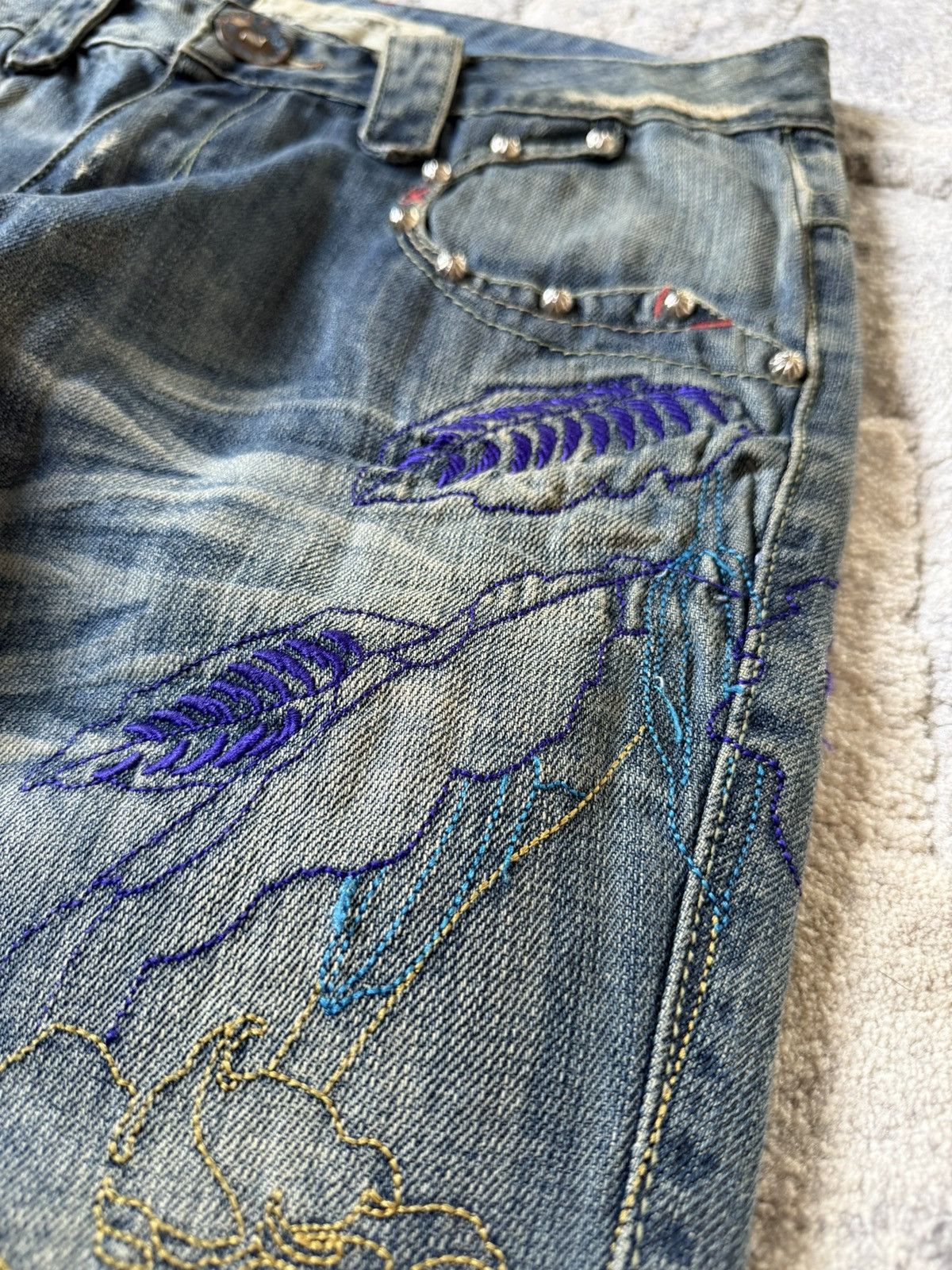 If Six Was Nine Studded Gemstone Claw Mark Muddy Wash Japanese Flared Jeans Size US 29 - 10 Thumbnail
