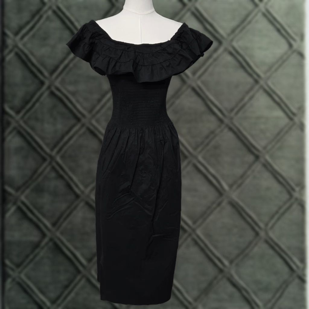 Vintage Hill House Home Nap Dress Womens 2XL Black Off Shoulder Ruffle Smocked Midi Dress Size XXL / US 16-18 / IT 52-54 - 1 Thumbnail