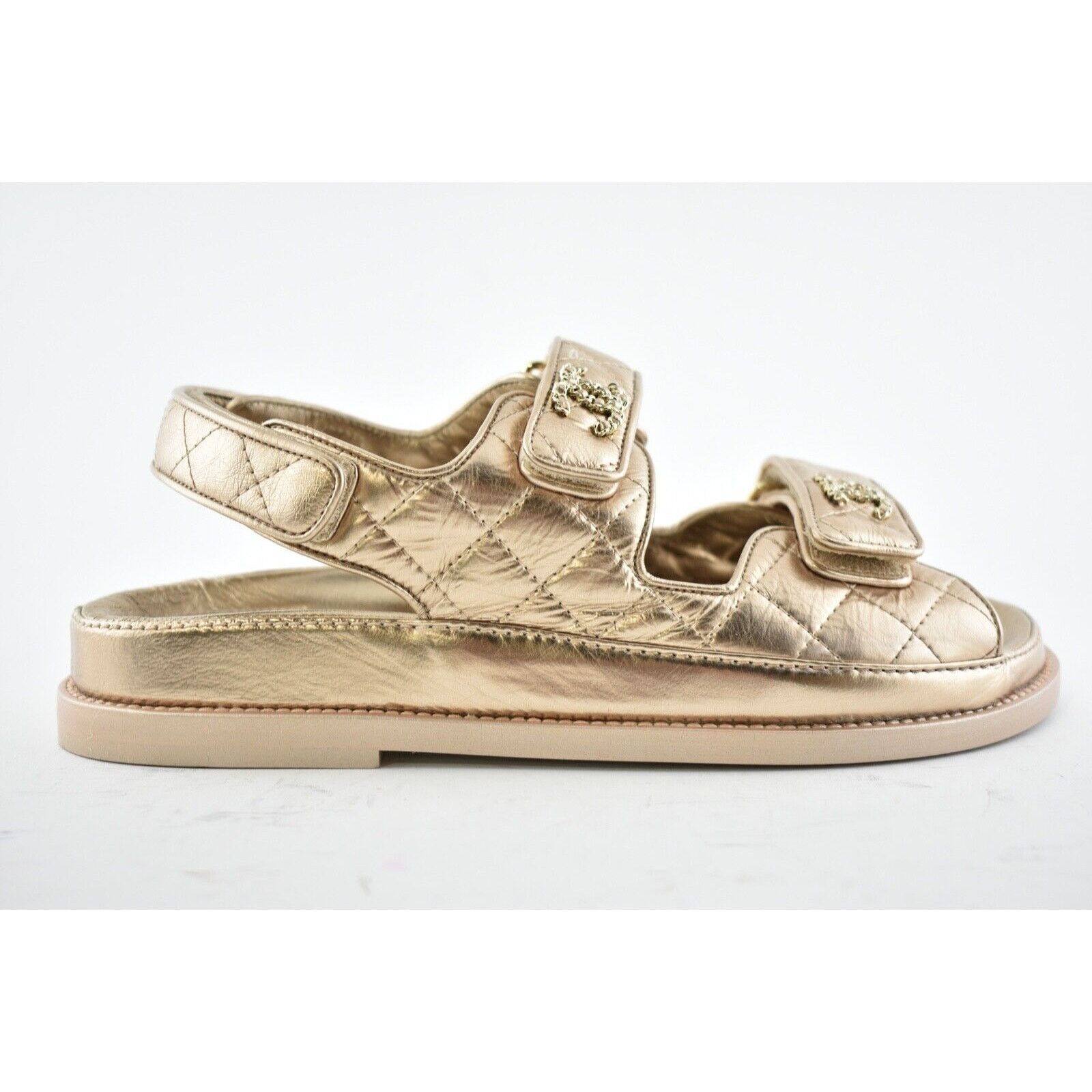 Chanel Chanel 21C Bronze Quilt Chain CC Logo Mule Slide Strap Flat Size US 6.5 / IT 36.5 - 2 Thumbnail