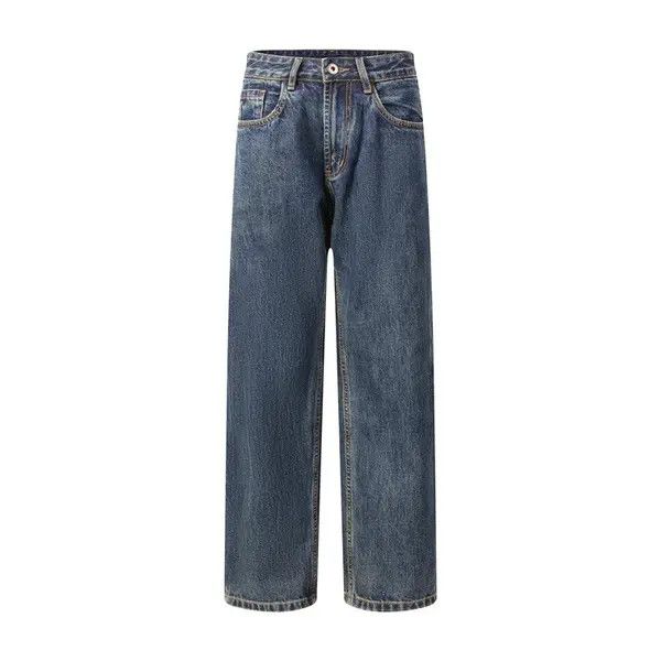 Japanese Brand Men's dark blue American distressed washed straight jeans Size US 34 / EU 50 - 6 Thumbnail