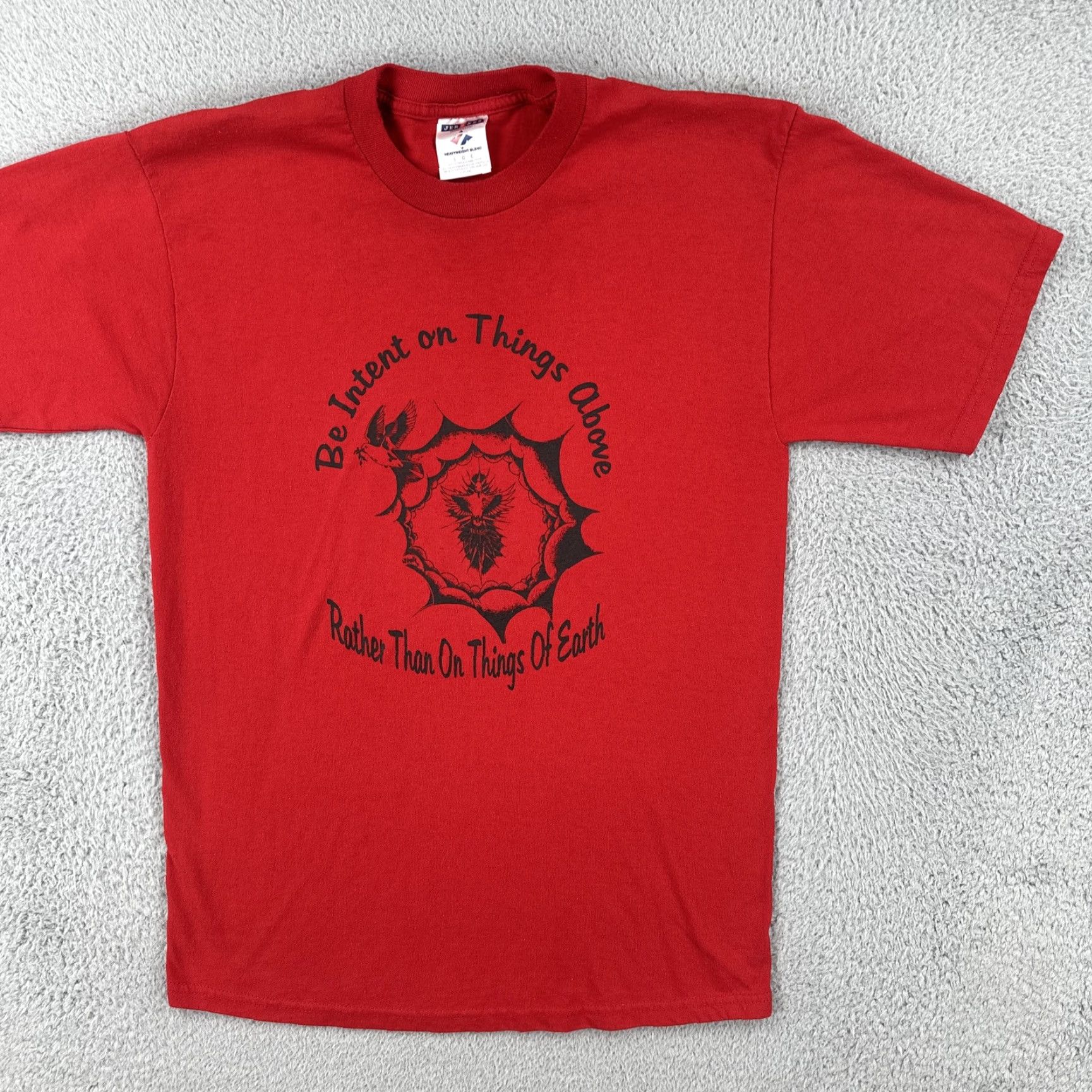 Jerzees VINTAGE Jerzees T-Shirt Red Crew Neck Short Sleeve Large USA Church 2002 Archdiocese Of Santa Fe NM Mens Size US L / EU 52-54 / 3 - 3 Thumbnail